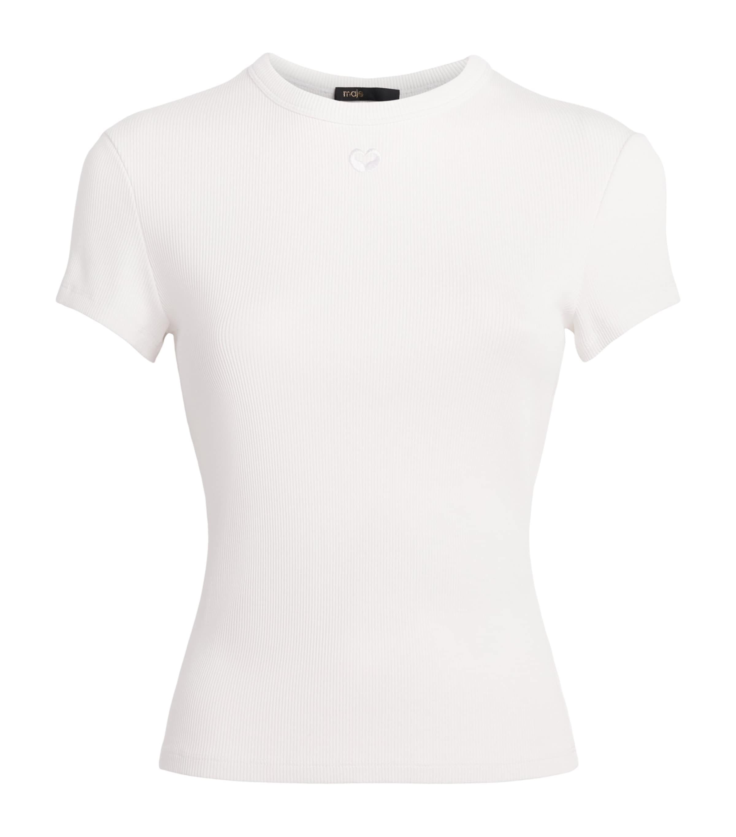 Maje Womens Stretch-Cotton Ribbed T-Shirt White Image 1