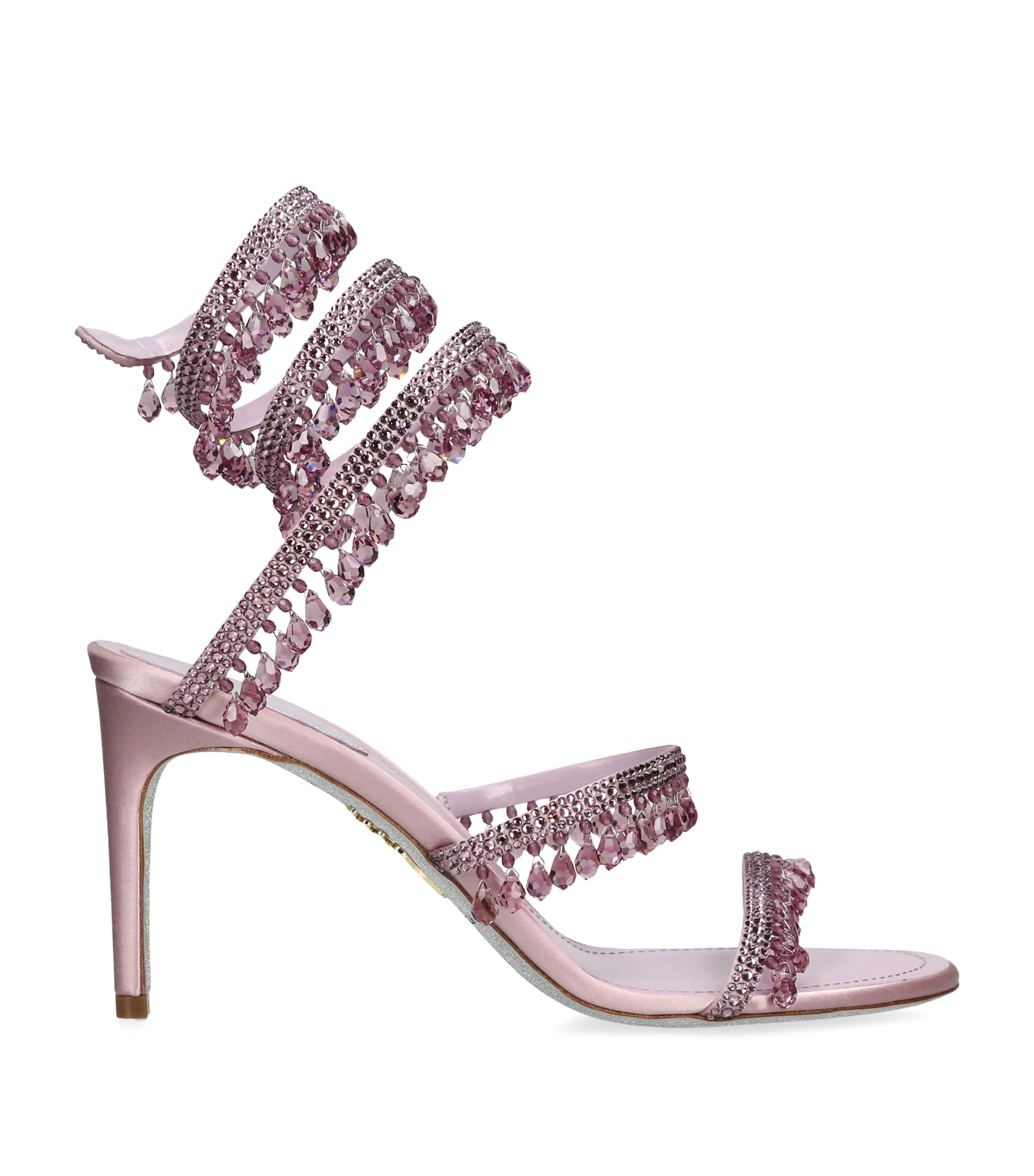 René Caovilla Satin Chandelier Heeled Sandals 80 Pink Comb Image 1