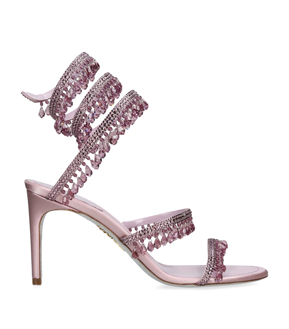 René Caovilla Satin Chandelier Heeled Sandals 80 Pink Comb Image 1