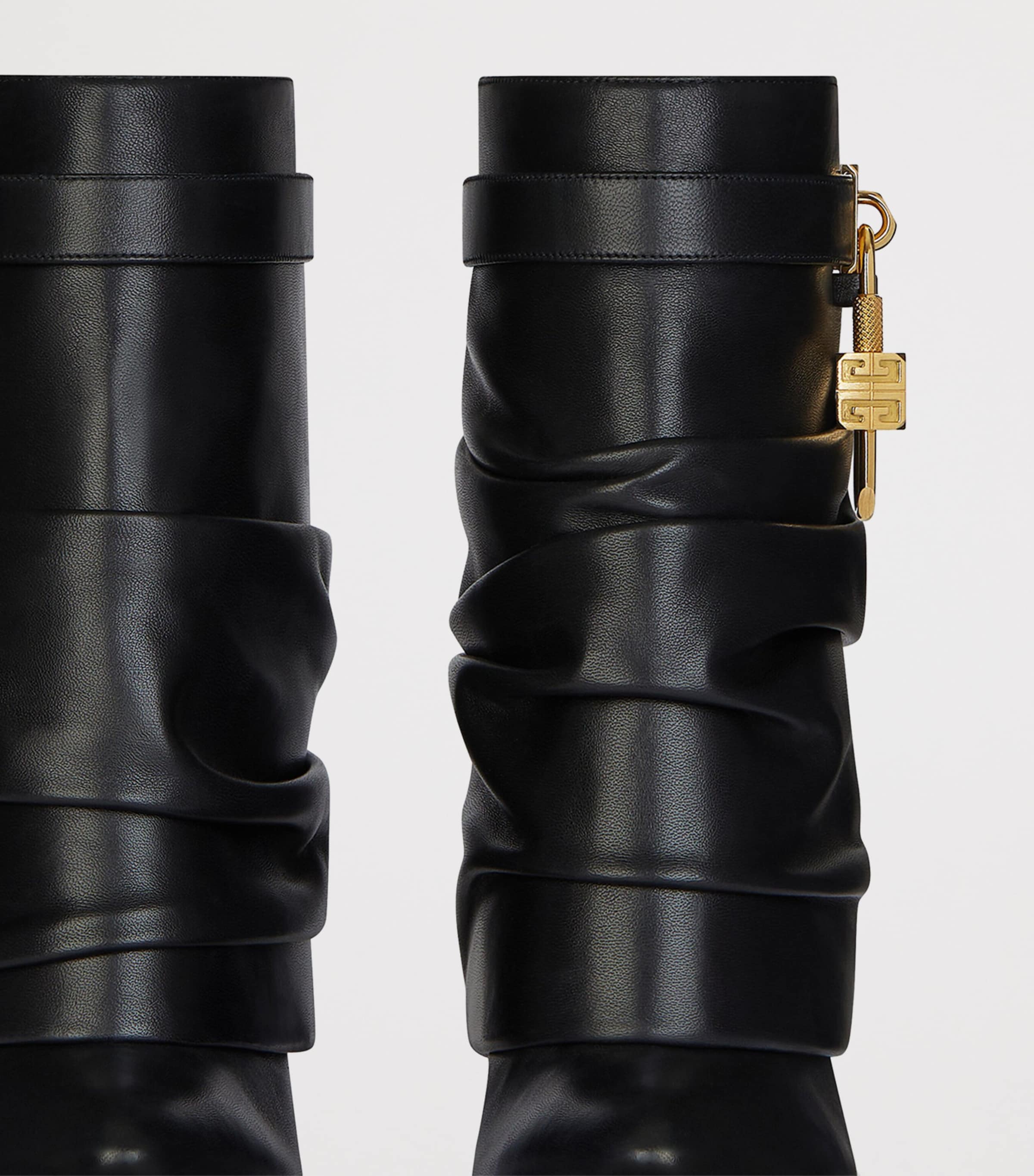 Givenchy Black Leather Scrunched Shark Lock Heeled Ankle Boots 100