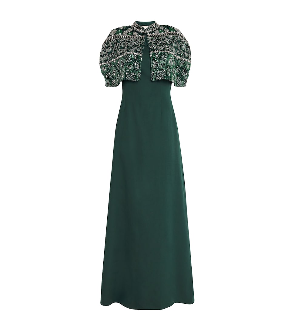 Raishma Embellished Cape Beatrice Gown Green