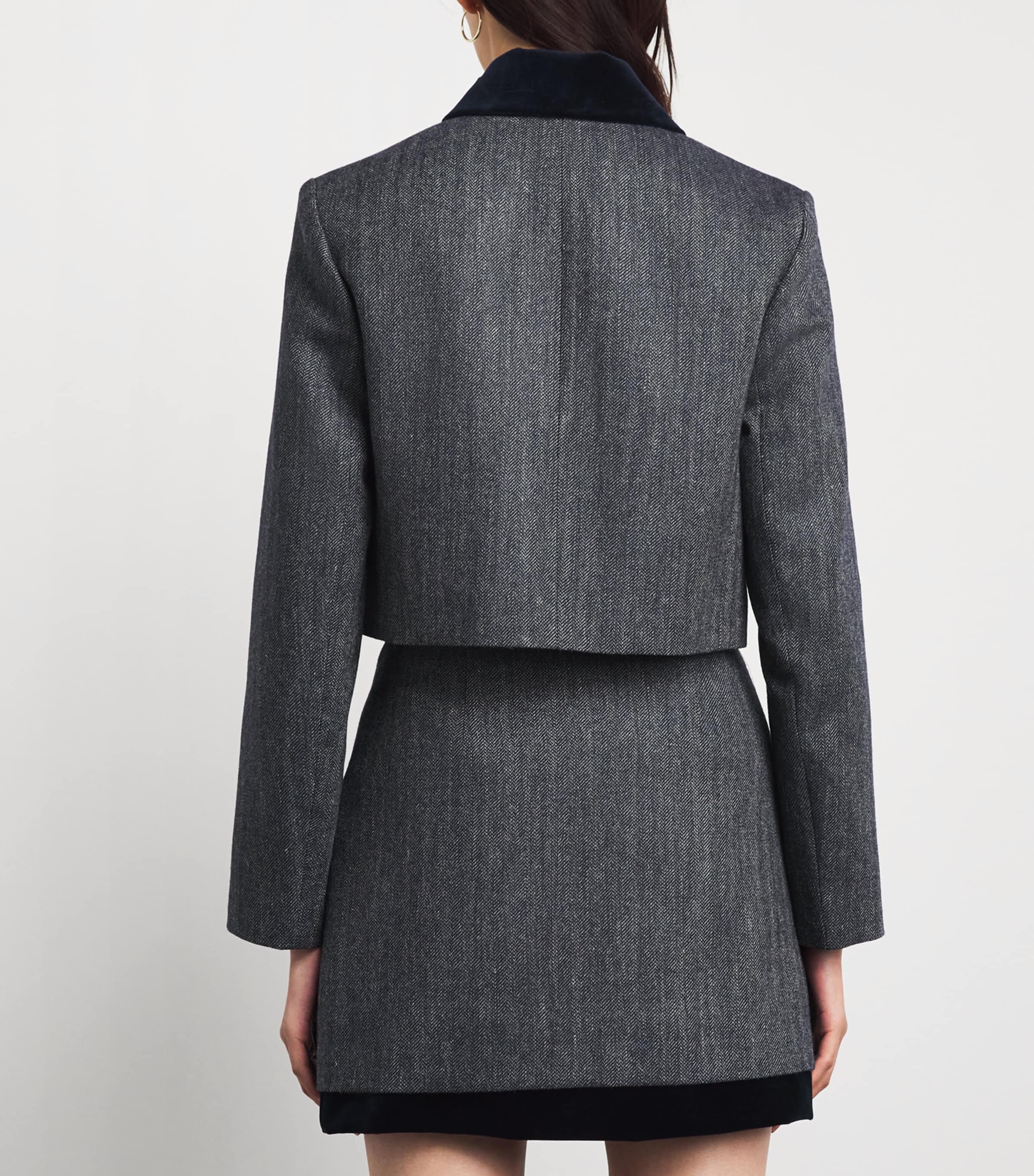 Claudie Pierlot Womens Tweed-Velvet Cropped Blazer Dual Color Image 5