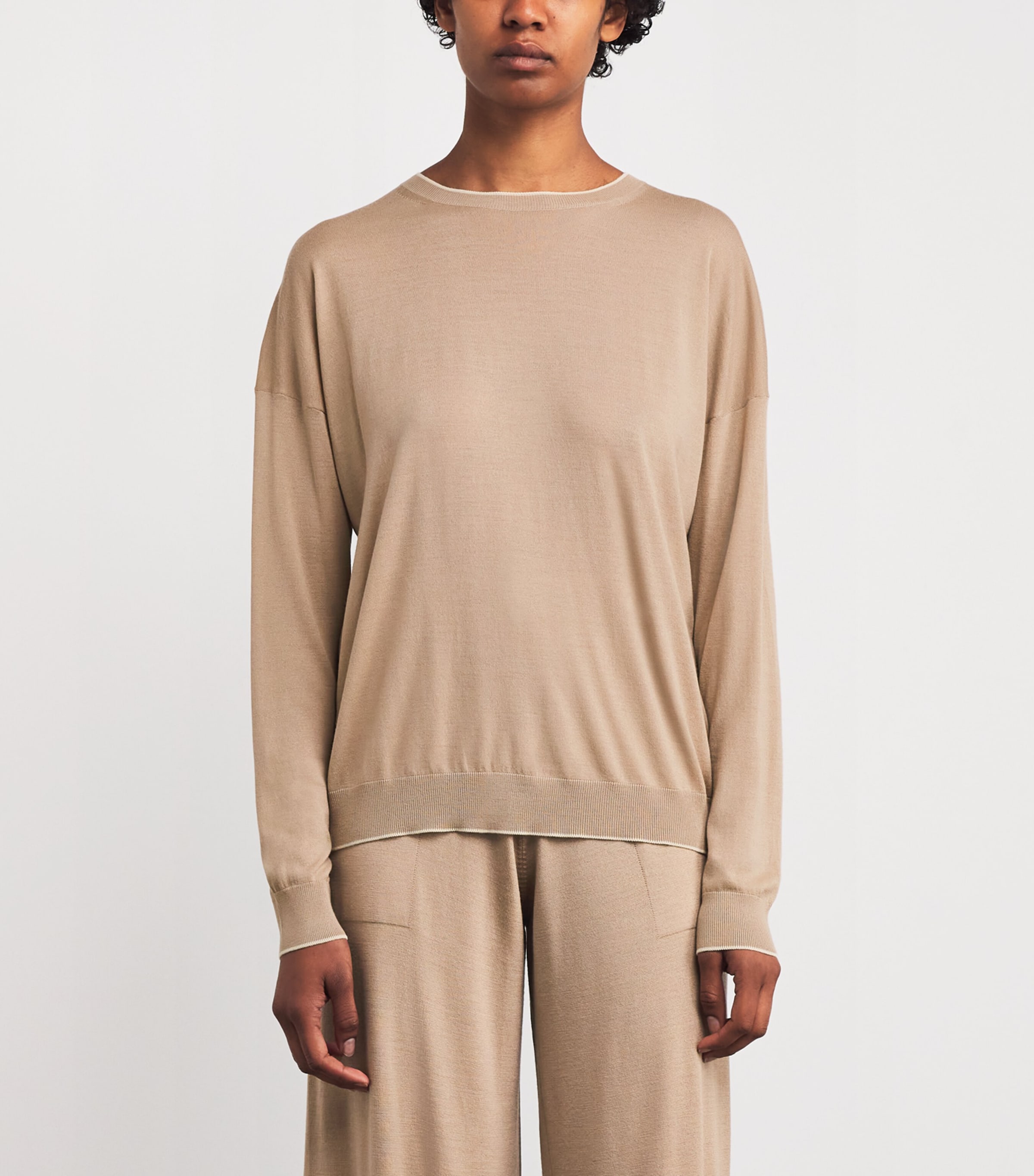 Wool Crew-Neck Long-Sleeve Top CAMMELLO, SABBIA Image 3
