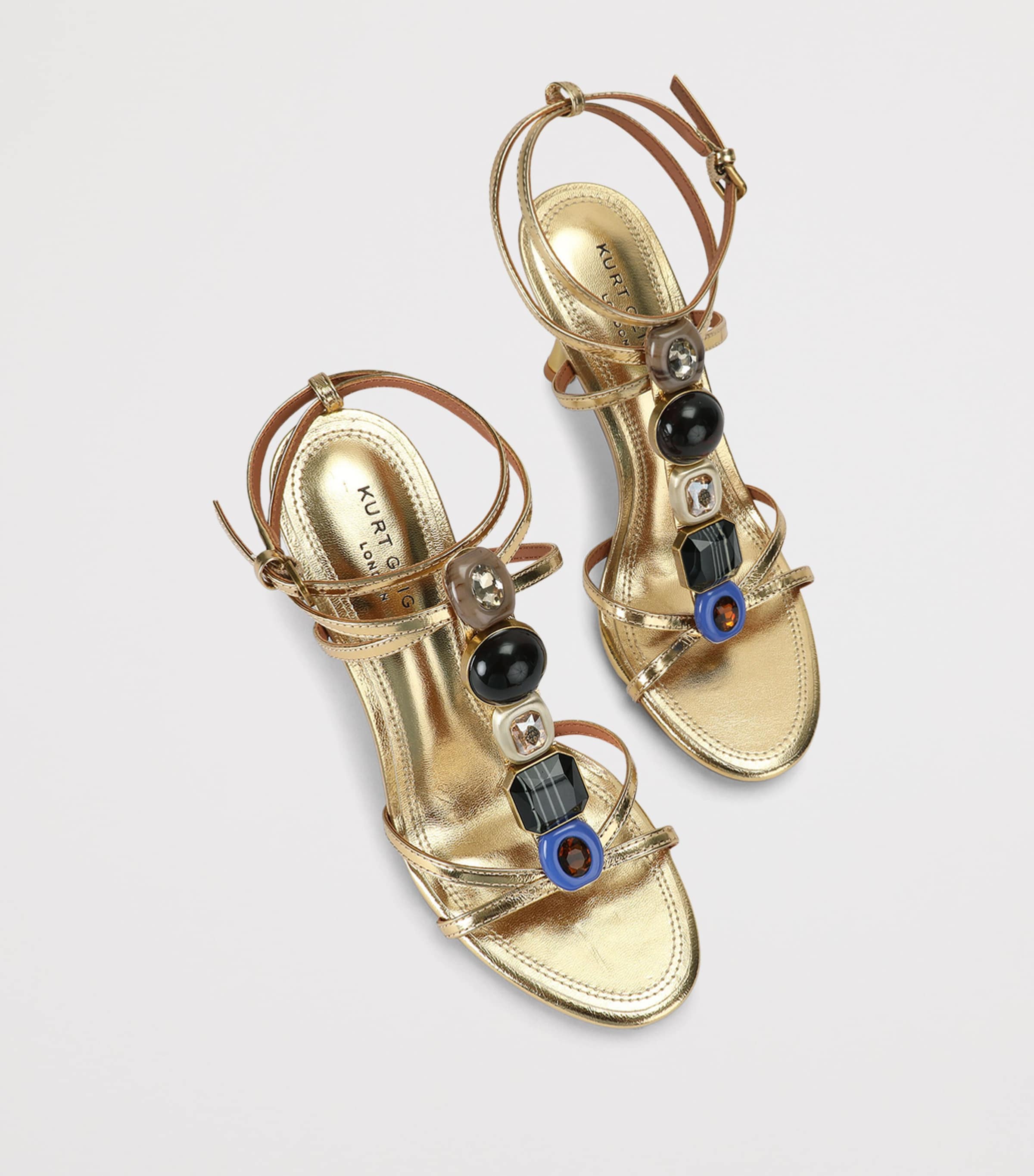 Kurt Geiger London Leather Embellished LouLou Heeled Sandals 90 Gold Image 4