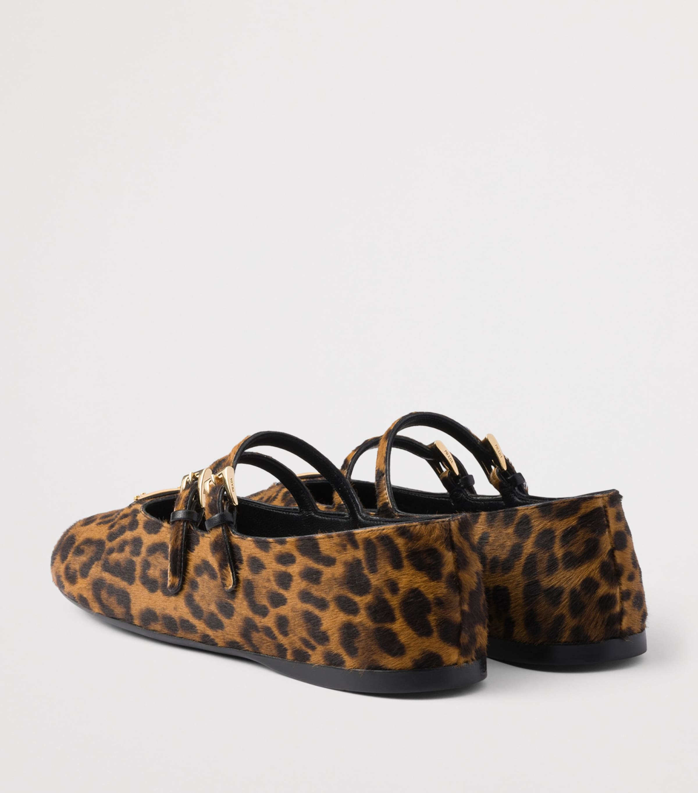 Prada Brushed Leather Leopard Print Ballet Flats Neutral Image 4