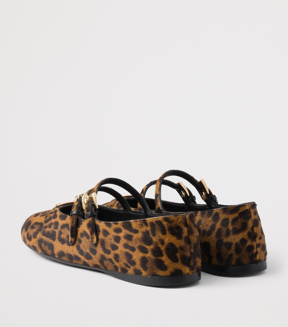 Prada Brushed Leather Leopard Print Ballet Flats Neutral Image 4
