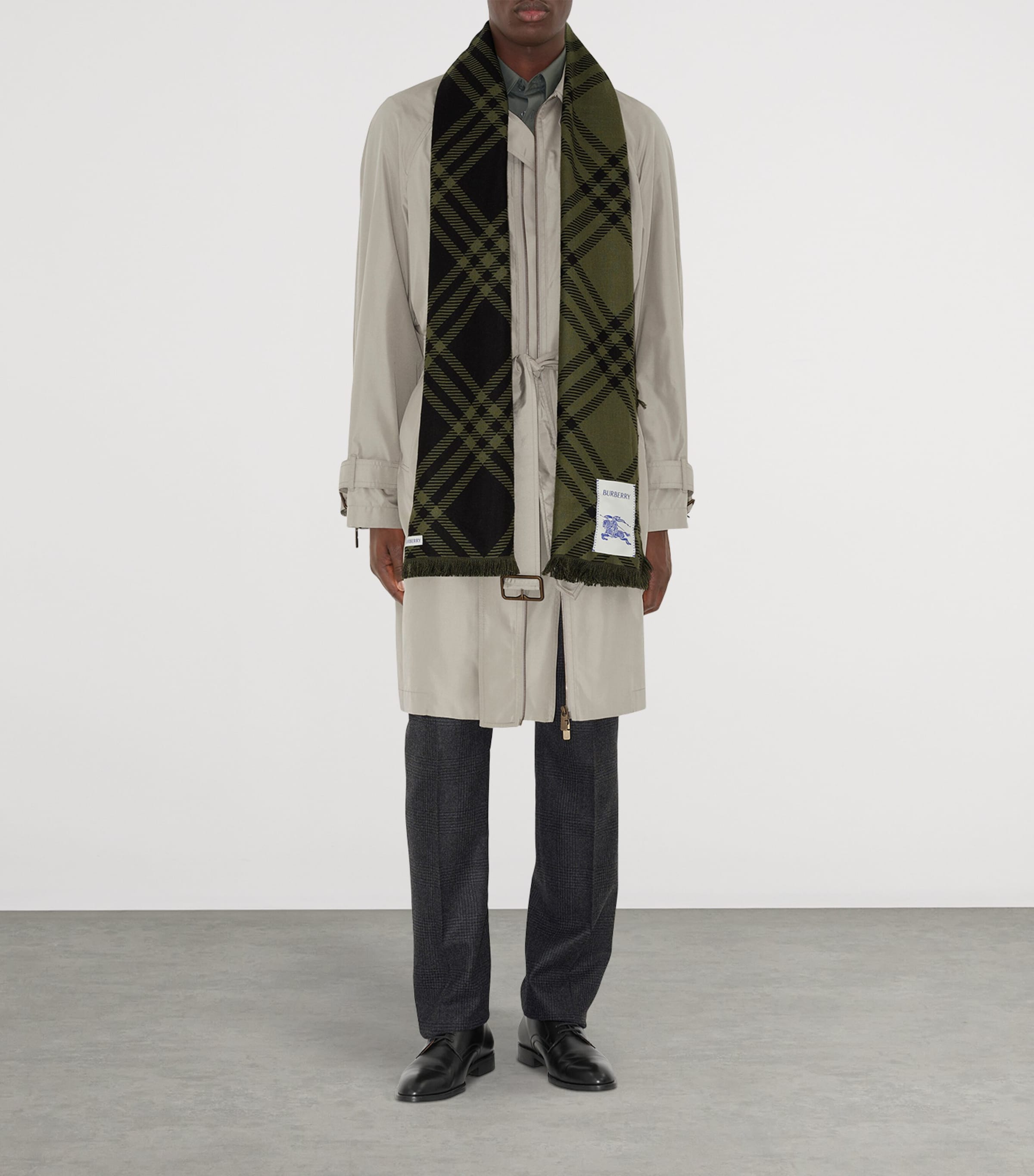 Burberry Silk-Wool Wide Check Scarf Shrub Green/black Image 5