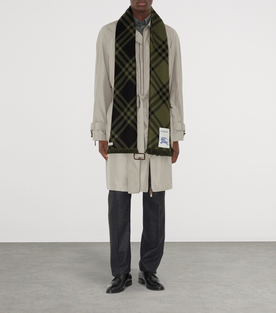 Burberry Silk-Wool Wide Check Scarf Shrub Green/black Image 5