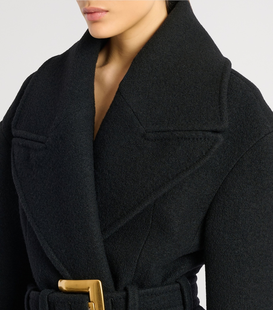 Balmain Womens Virgin Wool Belted Pea Coat Noir Image 5