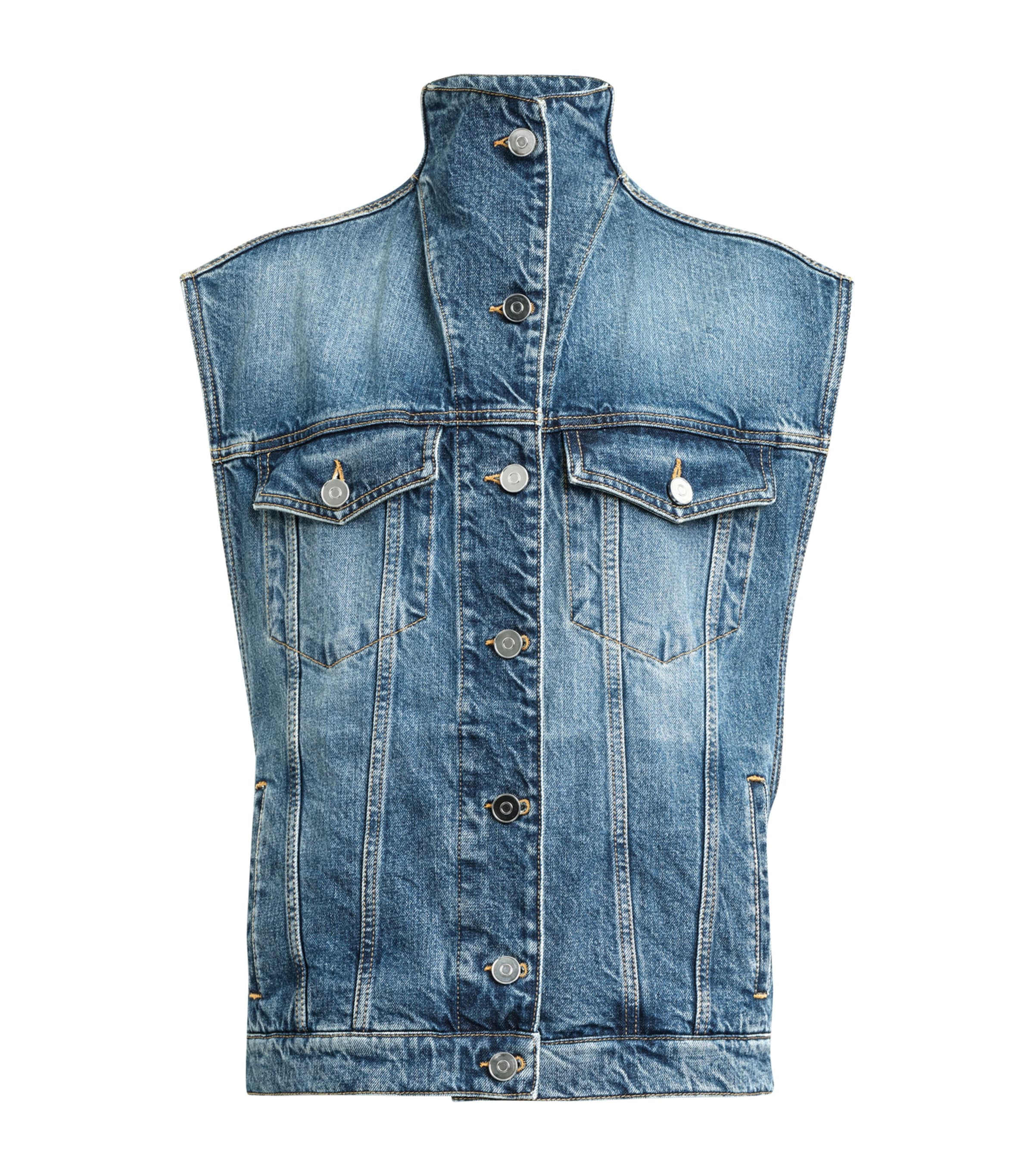 Alaïa Womens Alaia High-neck Faded-wash Regular-fit Denim-blend Vest In Blue