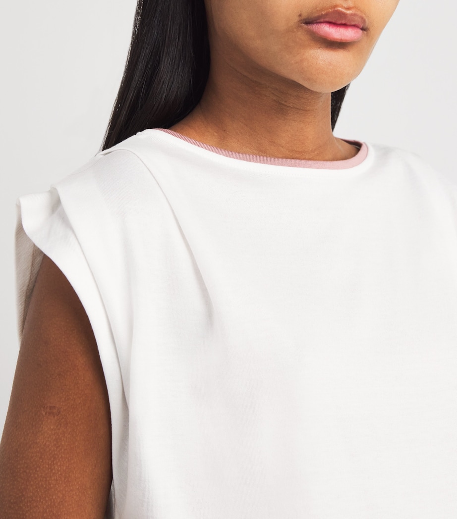 Cotton Pleated-Detail T-Shirt BIANCO, ANTICO Image 6