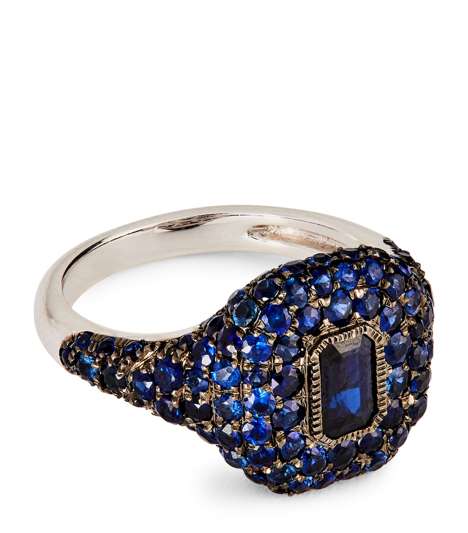 White Gold and Sapphire New Modern Pinky Ring WHITE GOLD Image 1