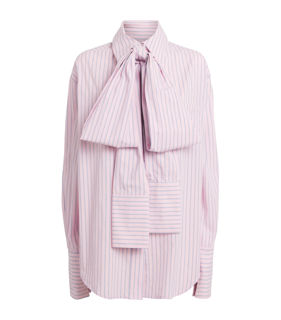 LATE FOR WORK Womens Cotton-Blend Striped Pussybow Shirt Brd Wht Str Image 1