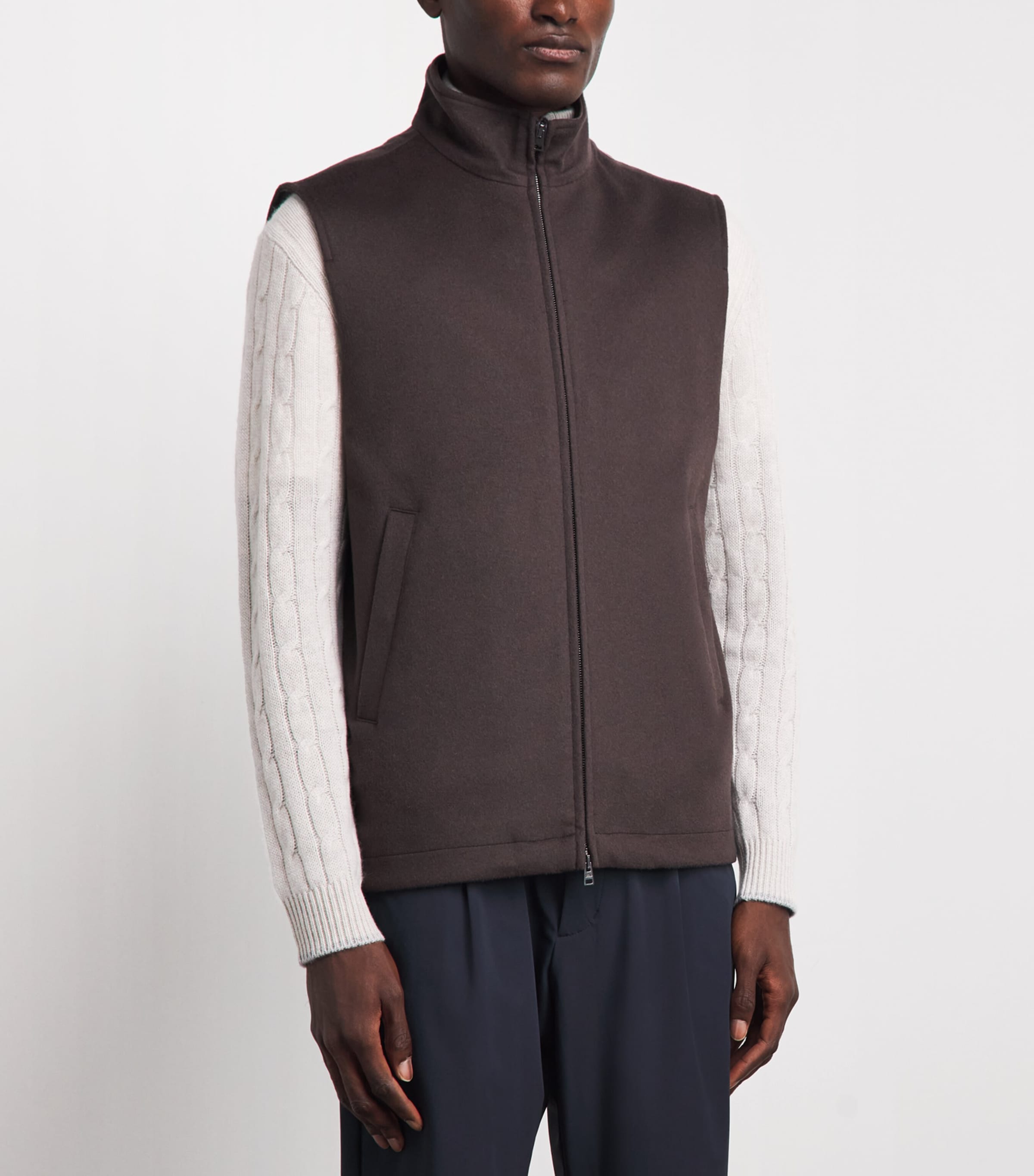Herno Mens Wool-Cashmere Gilet Marrone Scuro Image 4
