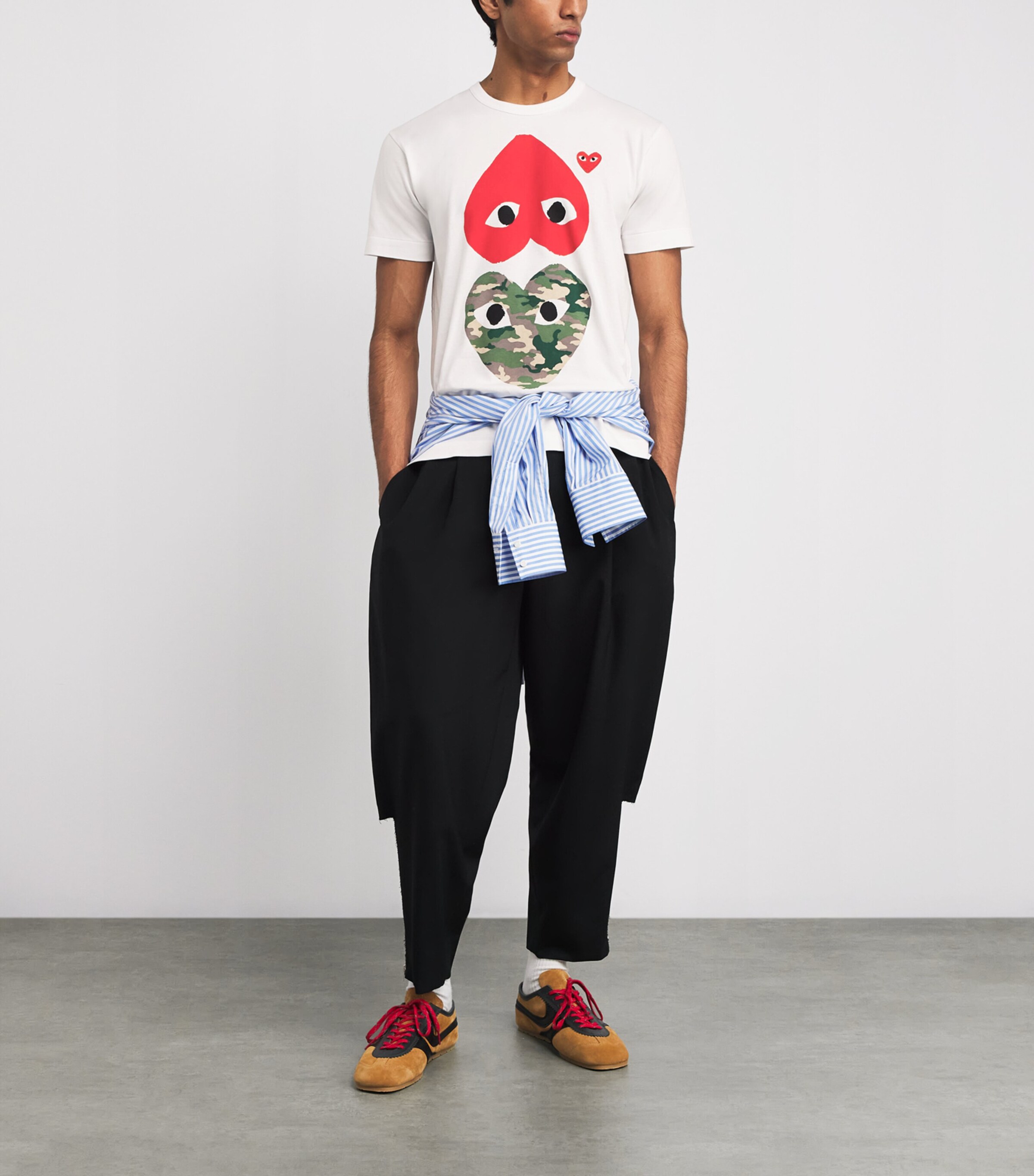 Comme Des Garçons Play Mens Camouflage Mirrored Hearts T-Shirt White Image 2