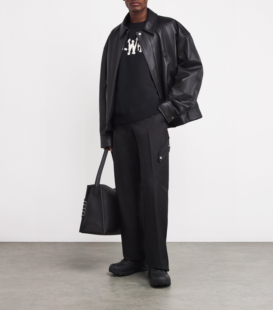 Off-White Mens Cotton-Blend Quote Sweater Black White Image 2