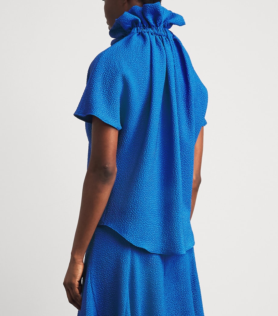 Edeline Lee Womens Jacquard Ruff Blouse Royal Blue Image 5