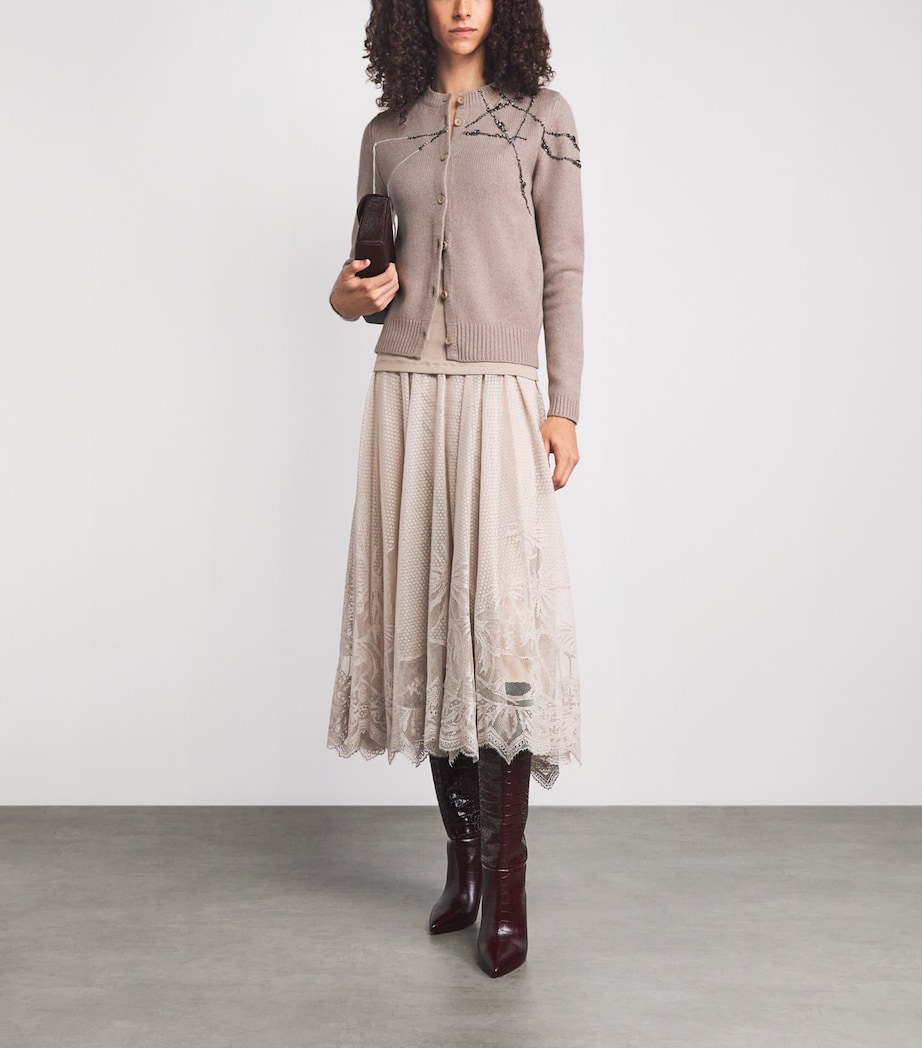 Fabiana Filippi Womens Wool-Silk-Cashmere Embellished Cardigan Moka Meringa Image 2