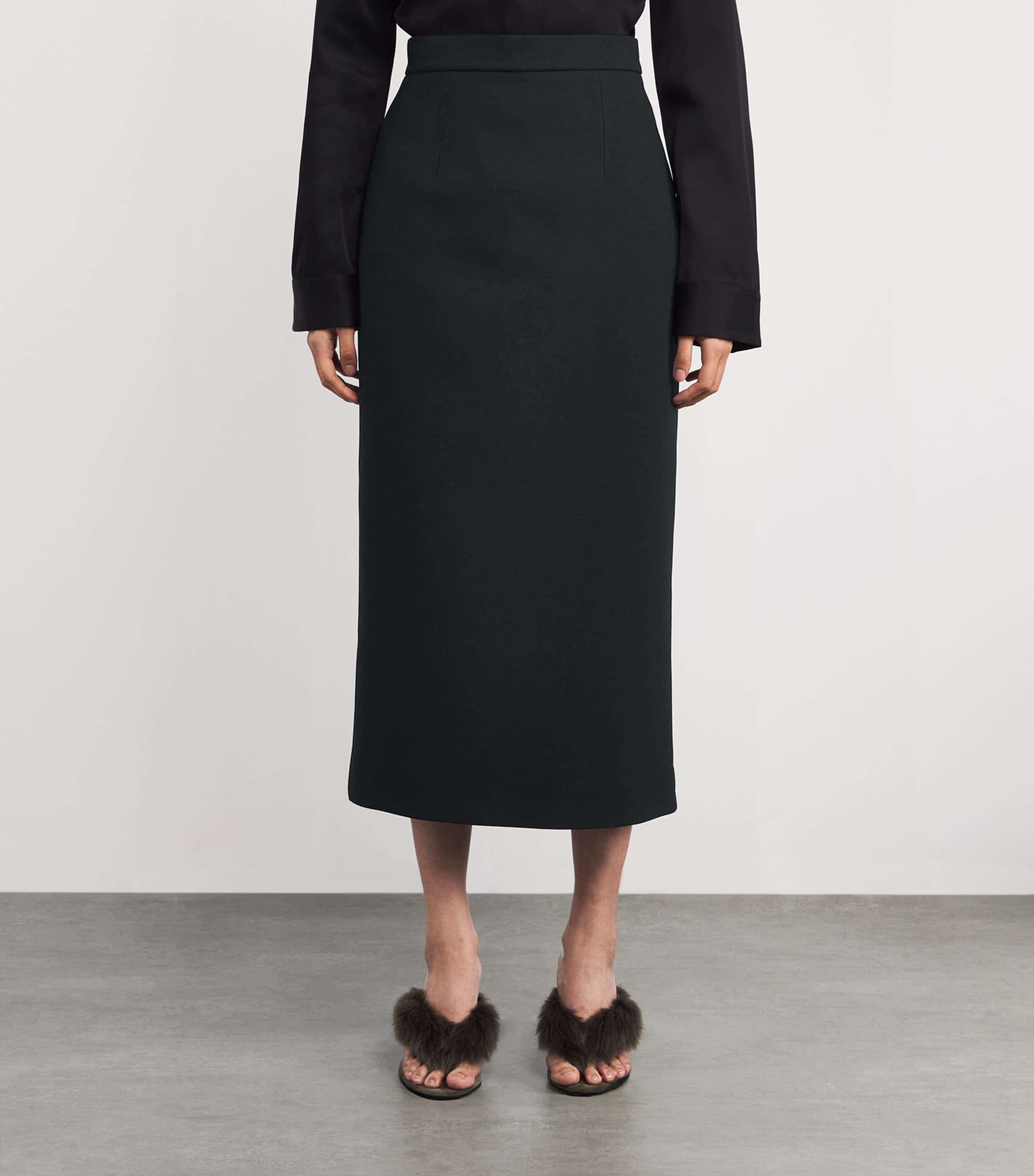 Crepe Amel Pencil Midi Skirt BLACK/PERSIAN BLUE Image 3