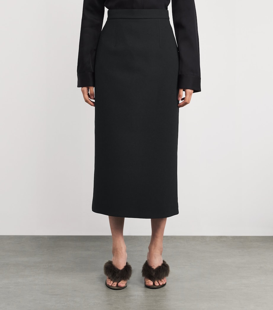 Crepe Amel Pencil Midi Skirt BLACK/PERSIAN BLUE Image 3