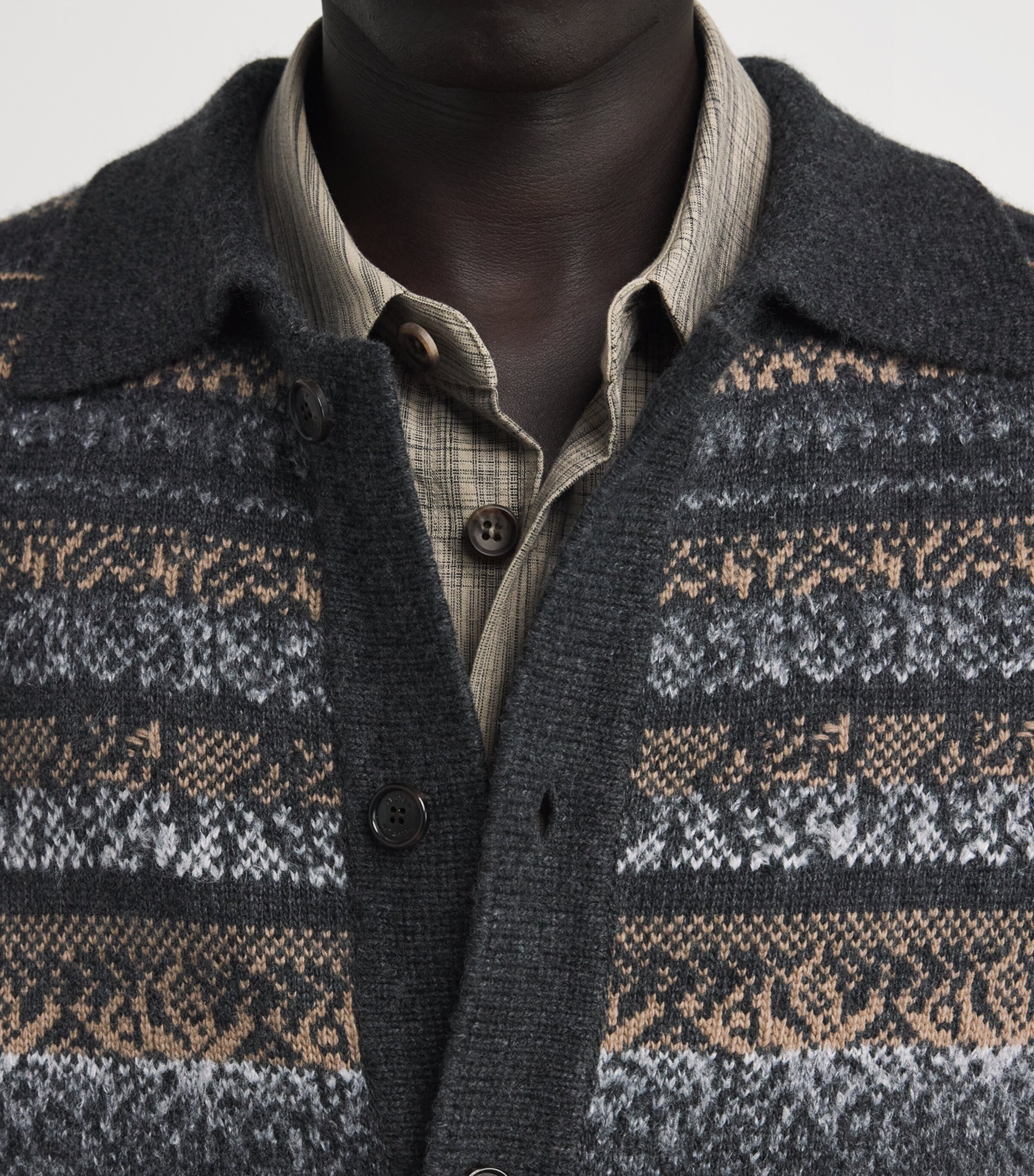 System Mens Fair Isle Cardigan Dark Grey Dg Image 6