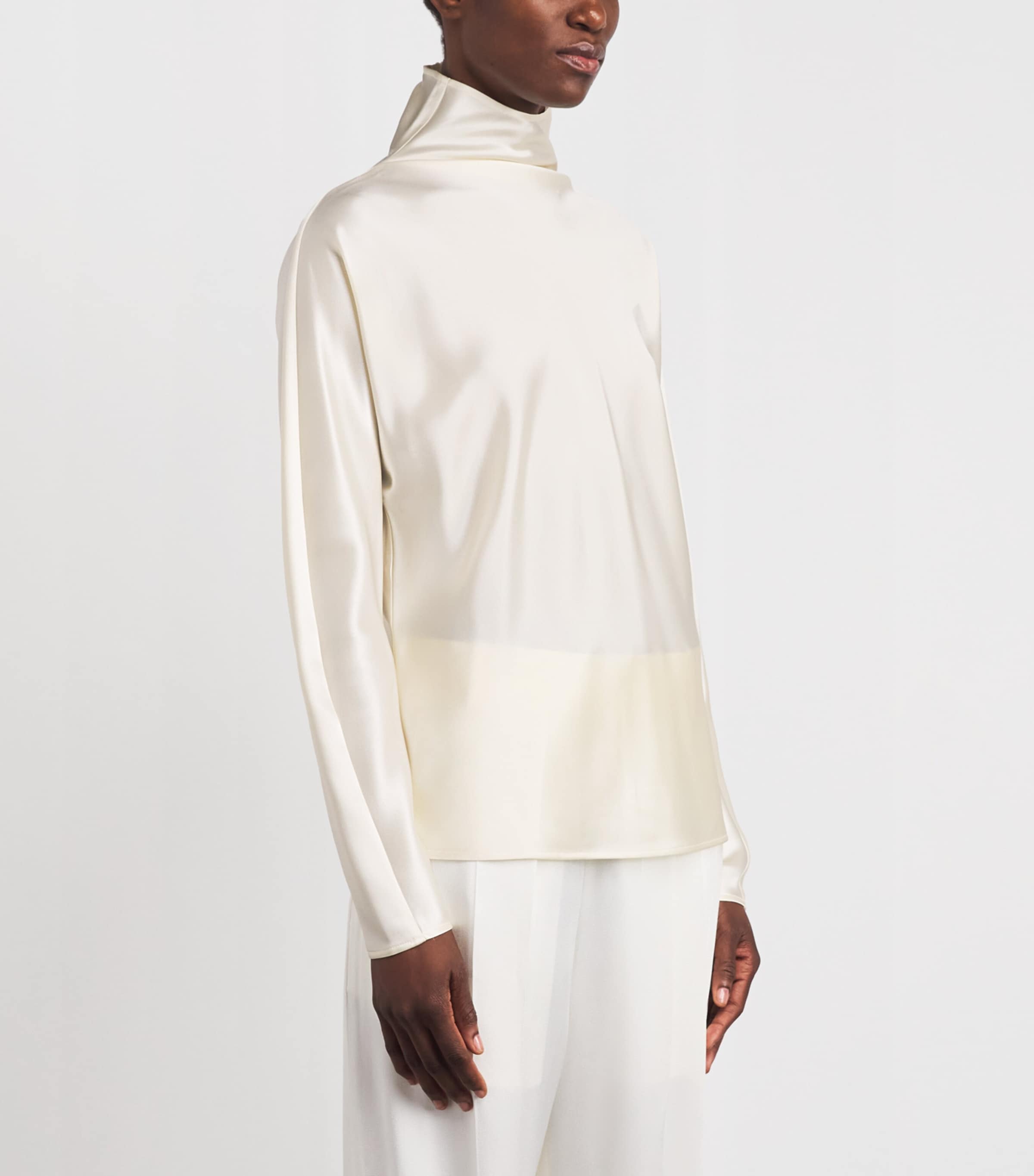 Almada Label Womens Satin High-Neck Maddy Blouse Vanilla Image 4