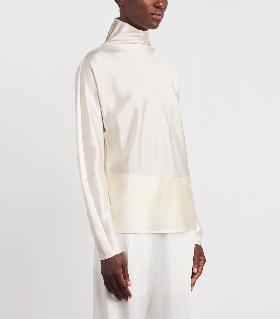 Almada Label Womens Satin High-Neck Maddy Blouse Vanilla Image 4