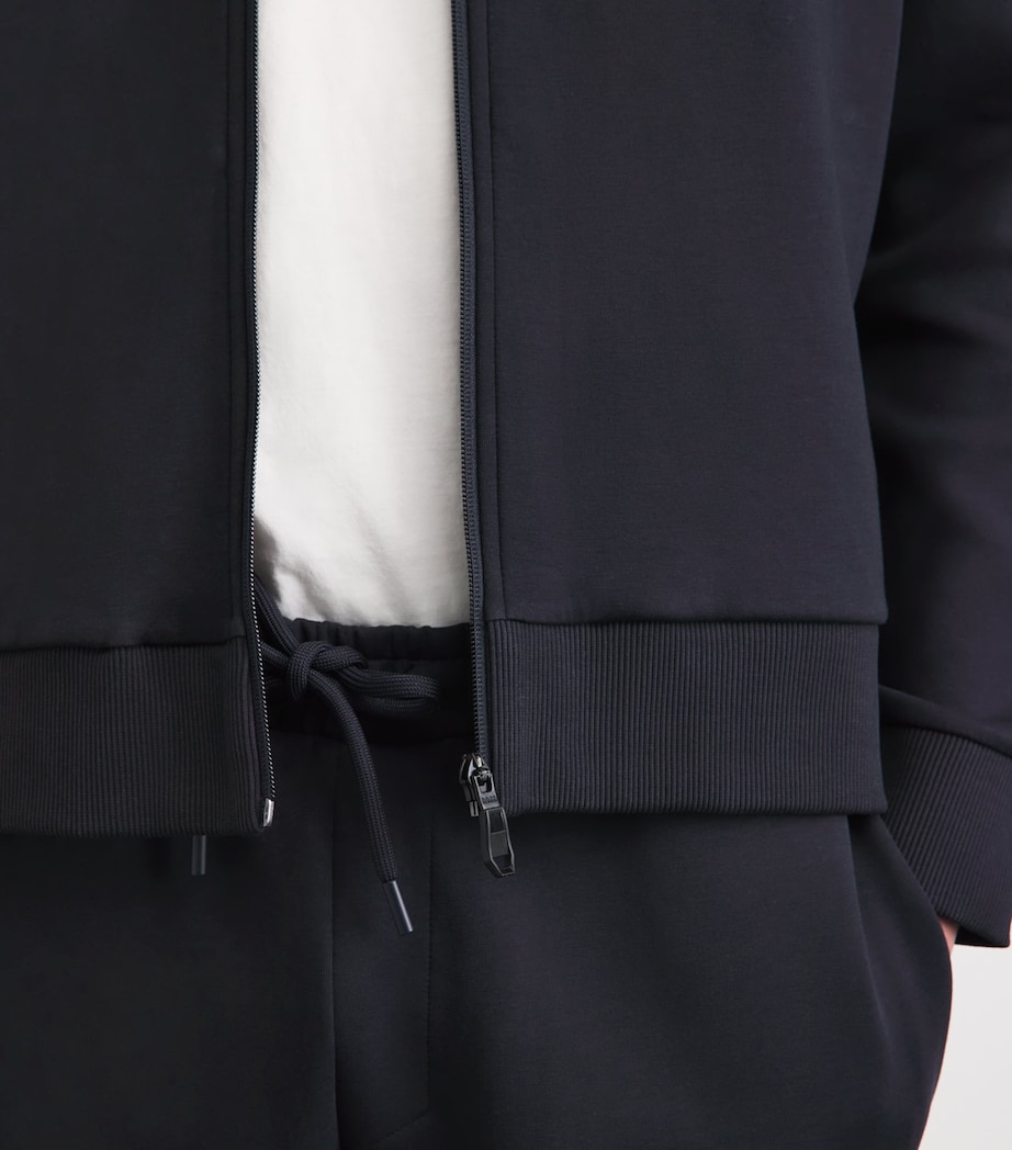 BOSS Mens Stretch-Cotton Zip-Up Sweatshirt Dark Blue Image 3