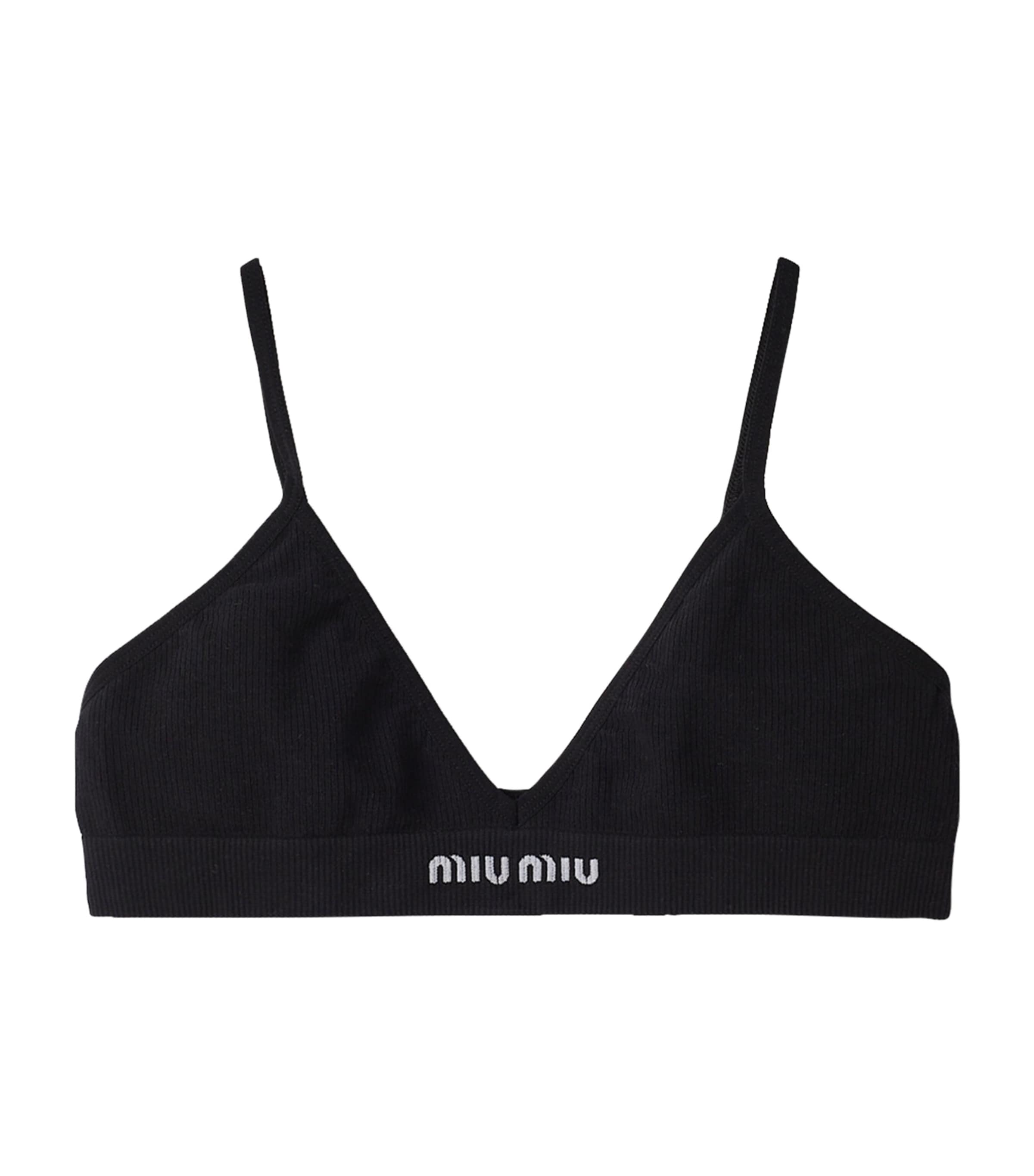 Miu Miu Seamless Triangle Cotton Bra In Black