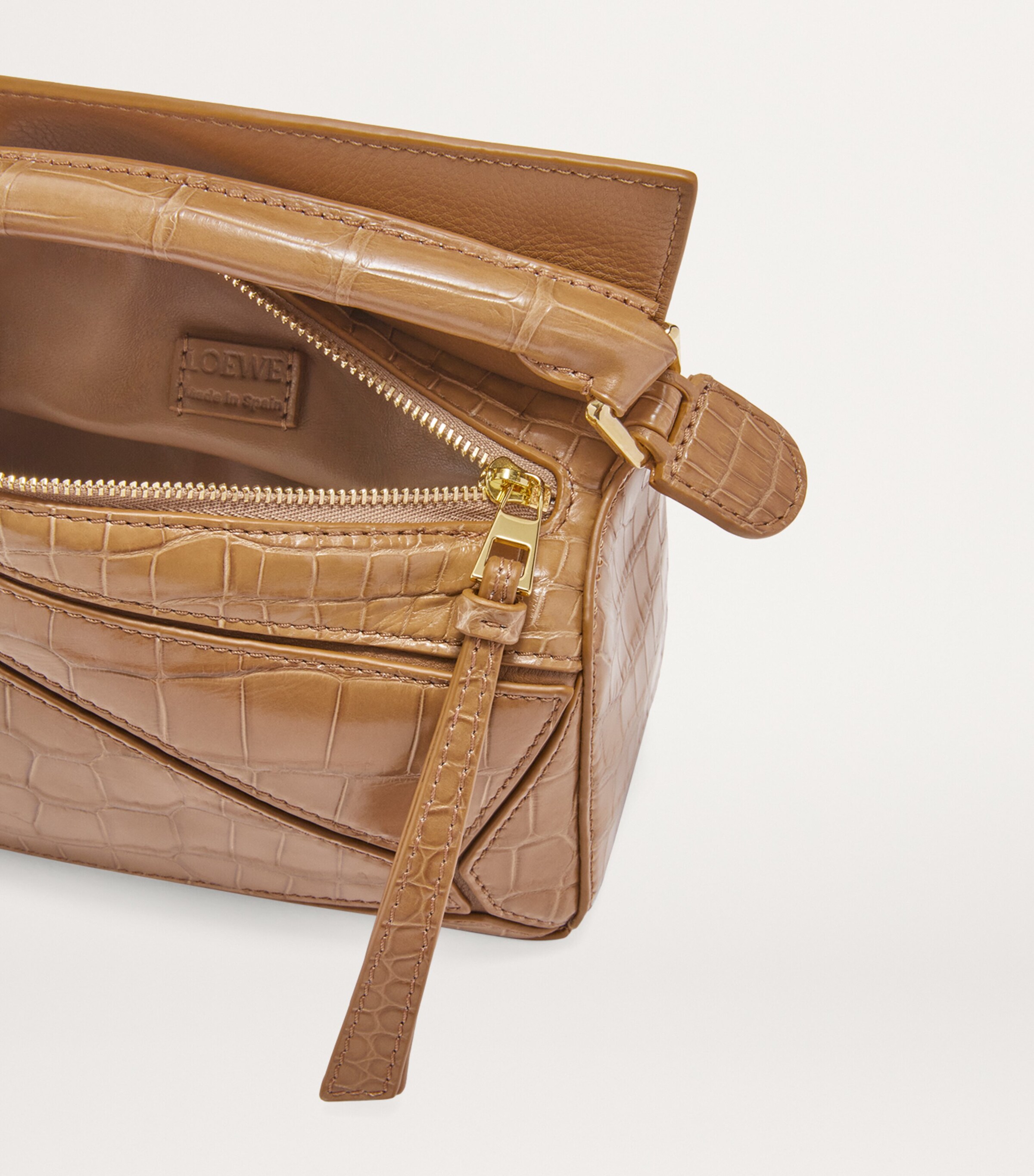 LOEWE Brown Mini Crocodile Puzzle Top-Handle Bag | Harrods US
