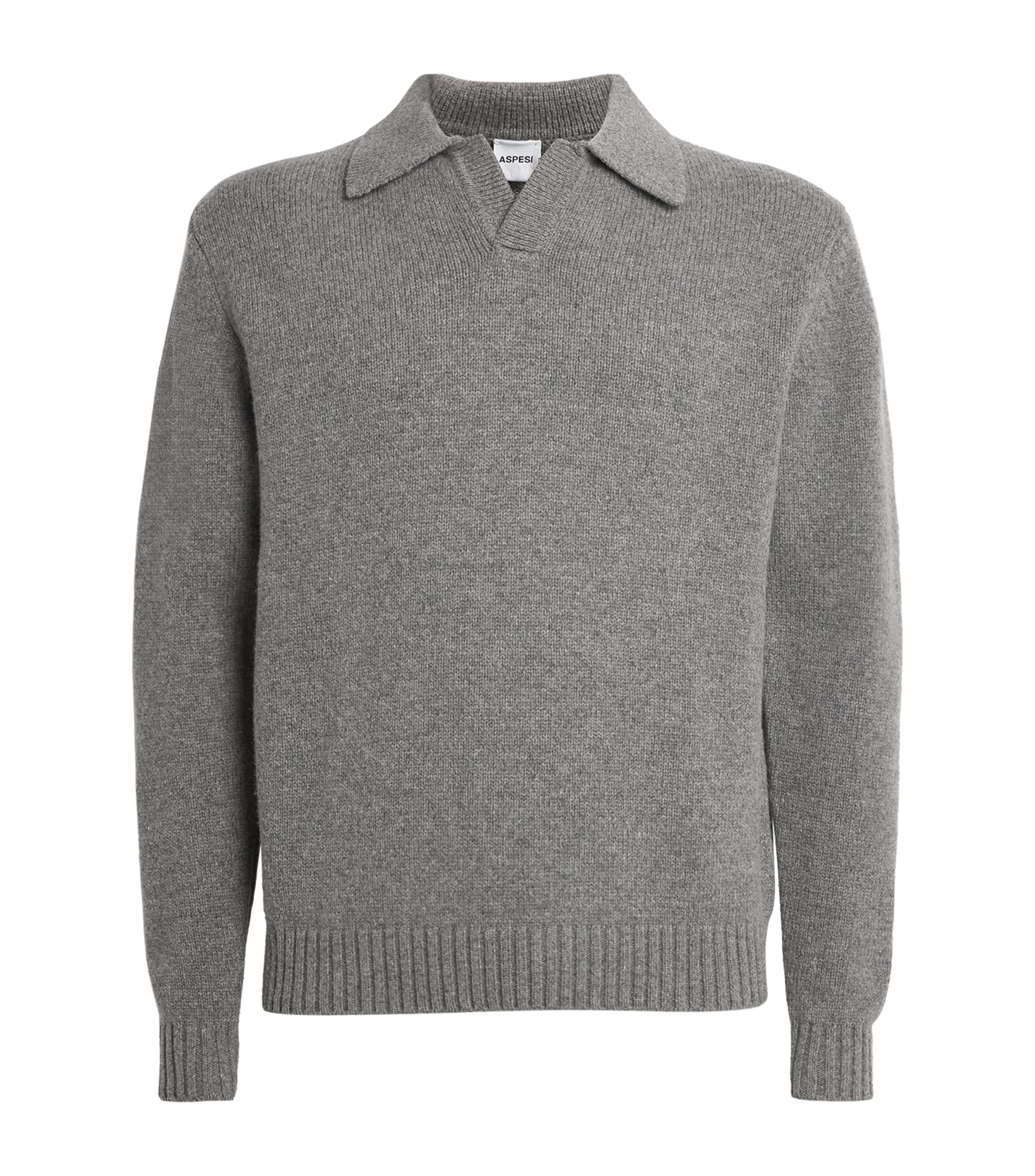 Aspesi Wool-blend Open Collar Sweater In Green