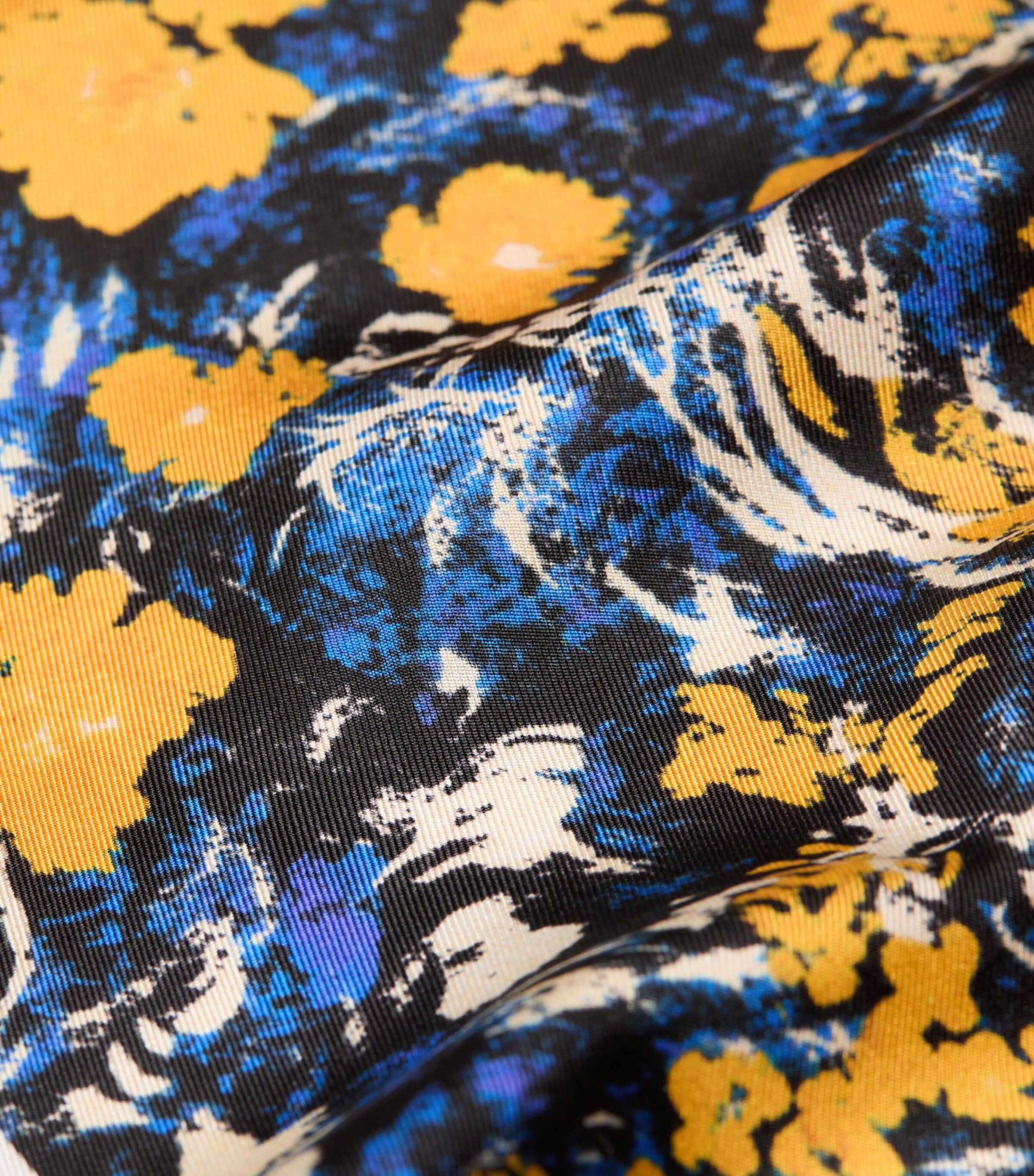 Silk Floral Print Diamond Scarf NAVY/YELLOW Image 3