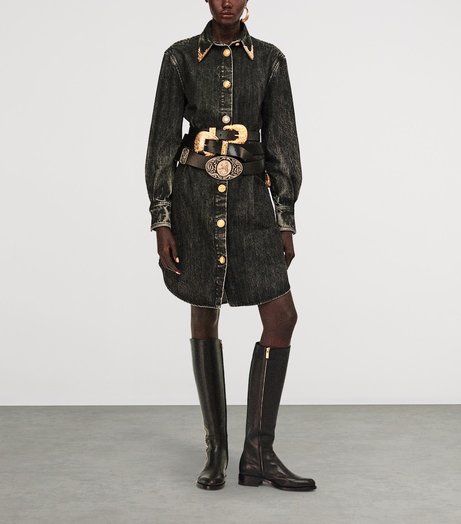 Leather Measuring Tape Knee-High Boots 999 BLACK Image 2