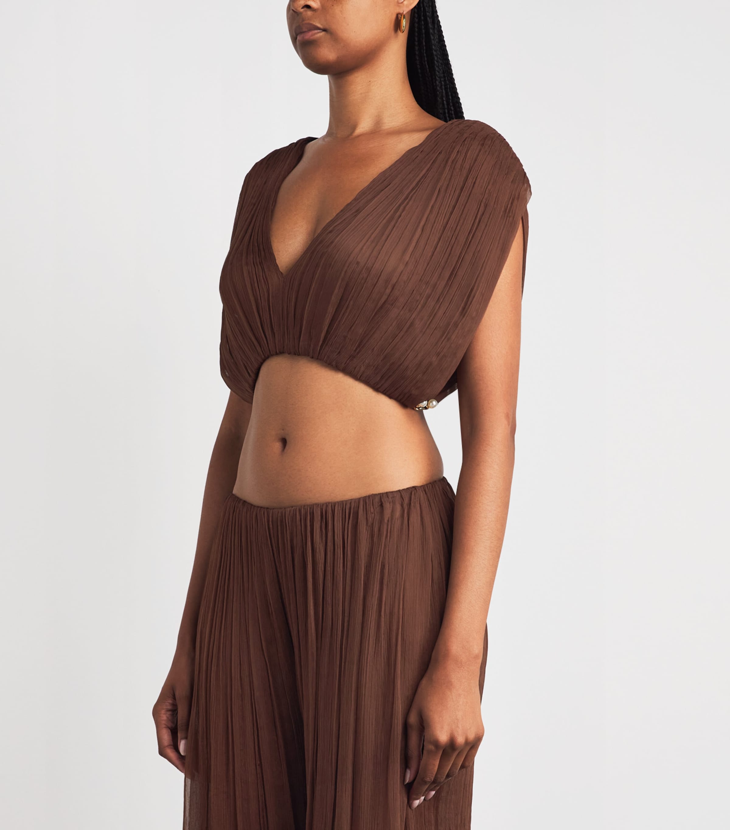 Moré Noir Womens Silk Chiffon Izzi Crop Top Bitter Chocolate Image 4