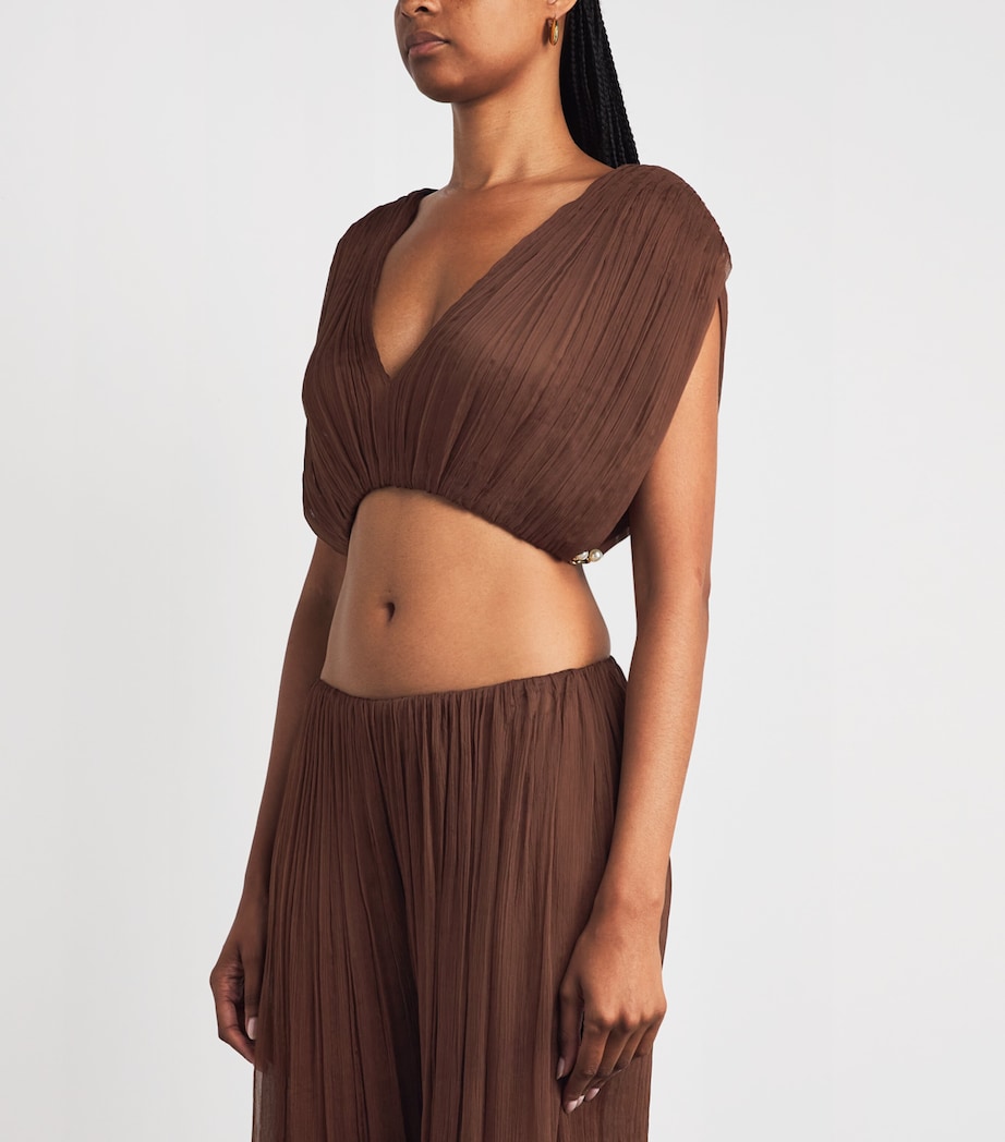 Moré Noir Womens Silk Chiffon Izzi Crop Top Bitter Chocolate Image 4