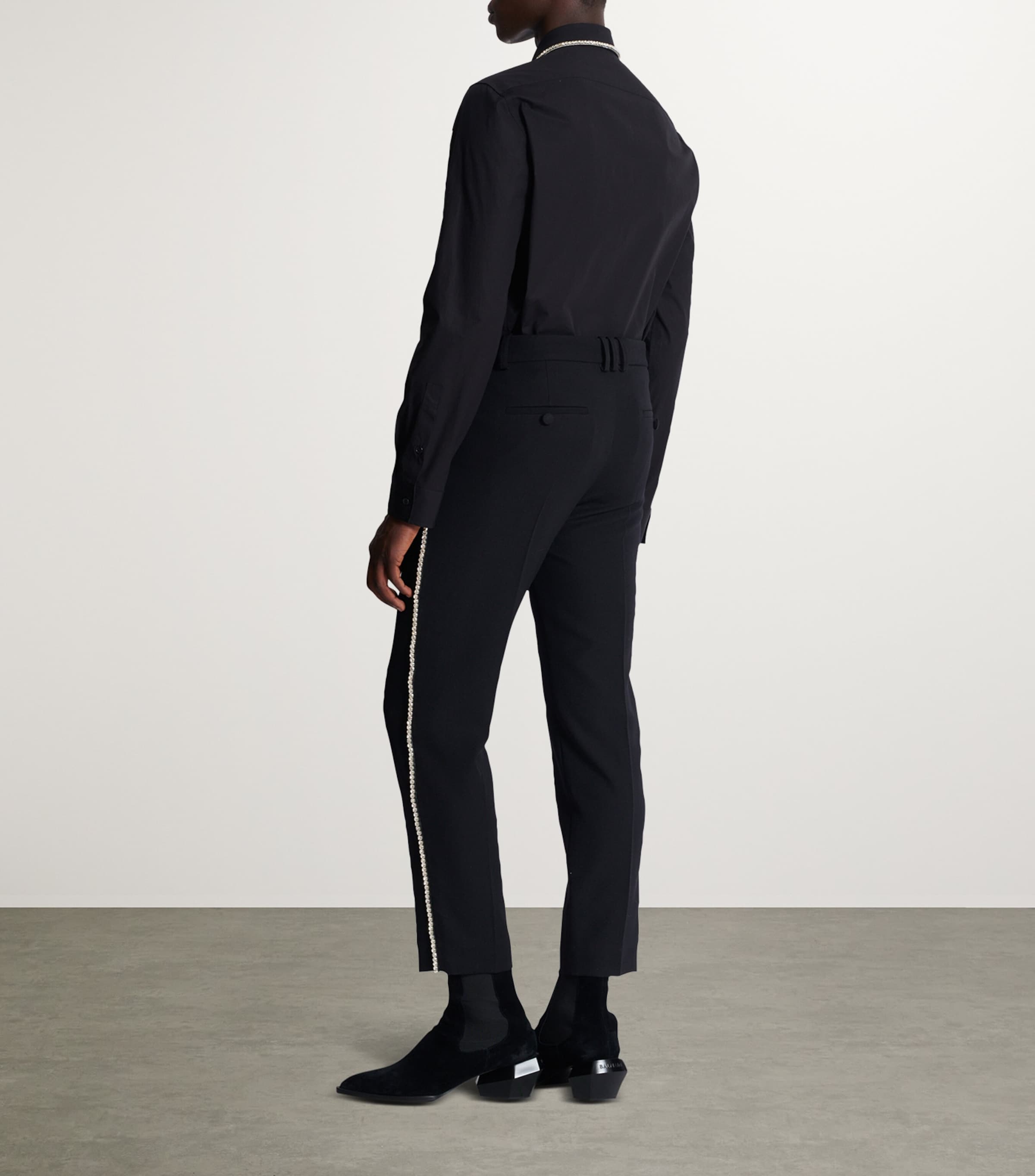 Balmain Mens Wool Embroidered Tailored Trousers Ehv Noir/cristal Image 3