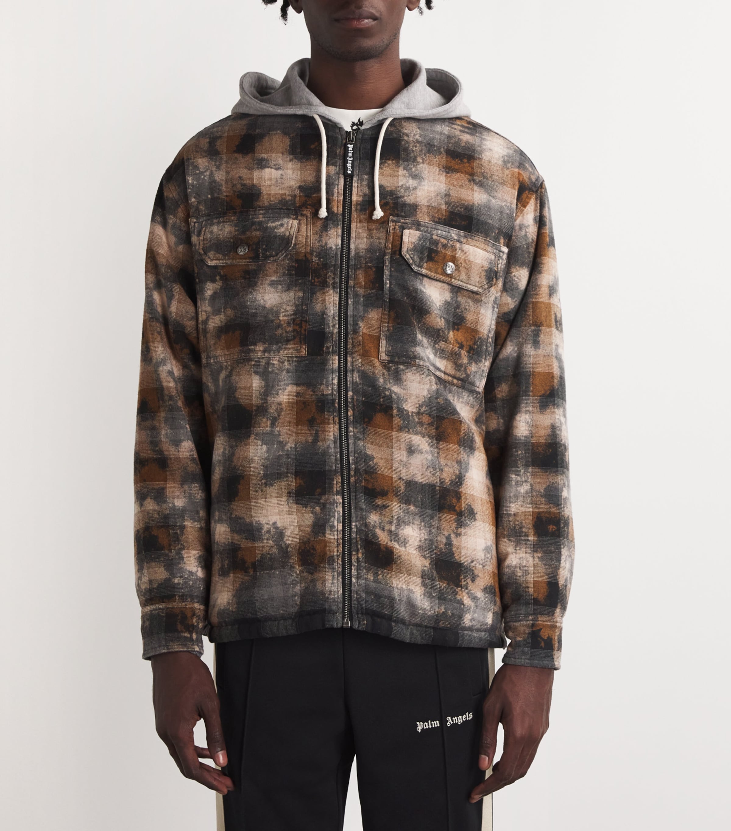 Palm Angels Mens Hooded Jacket Grey Off White Image 3