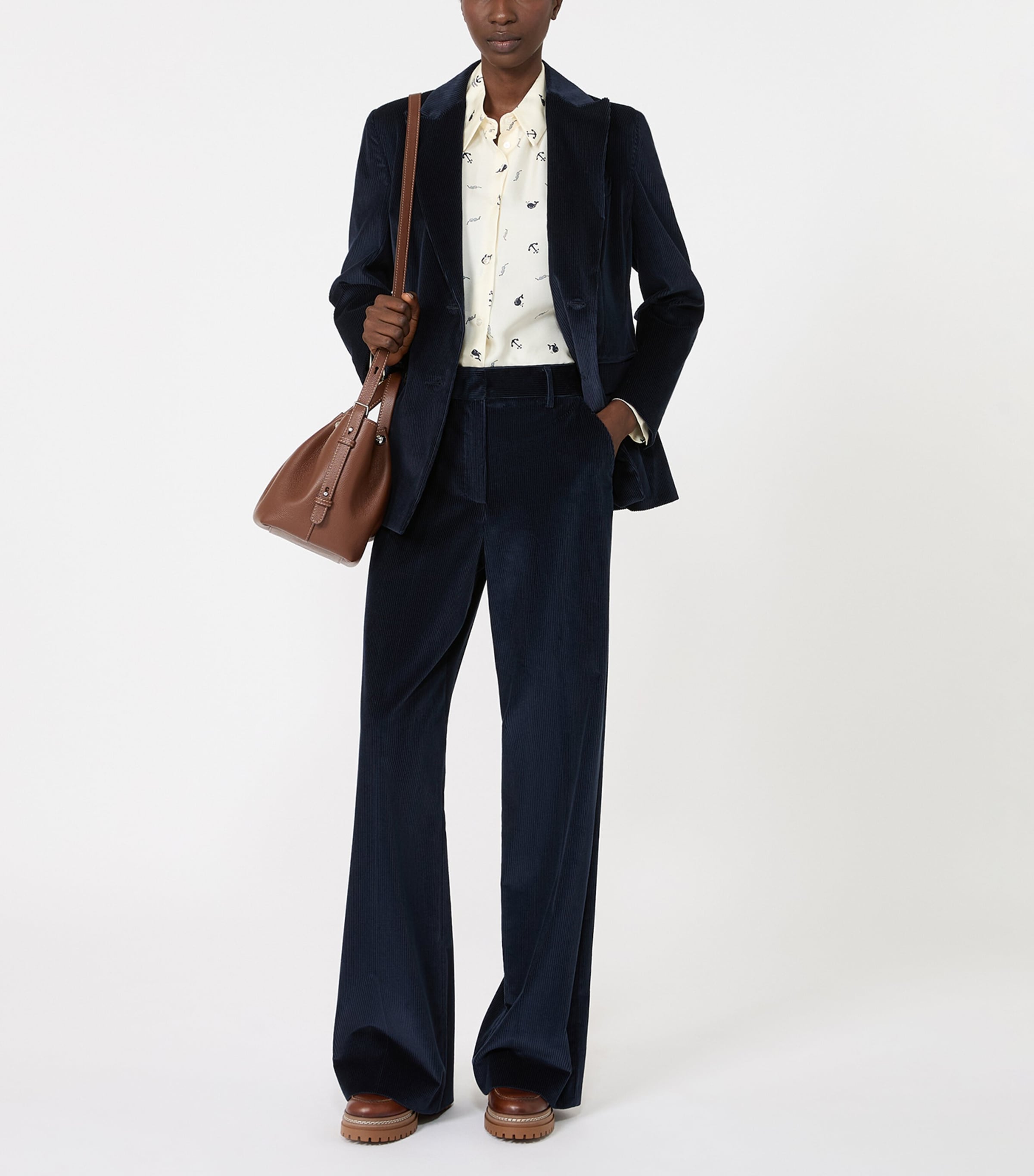 Weekend Max Mara Womens Corduroy Double-Breasted Blazer Navy Image 2