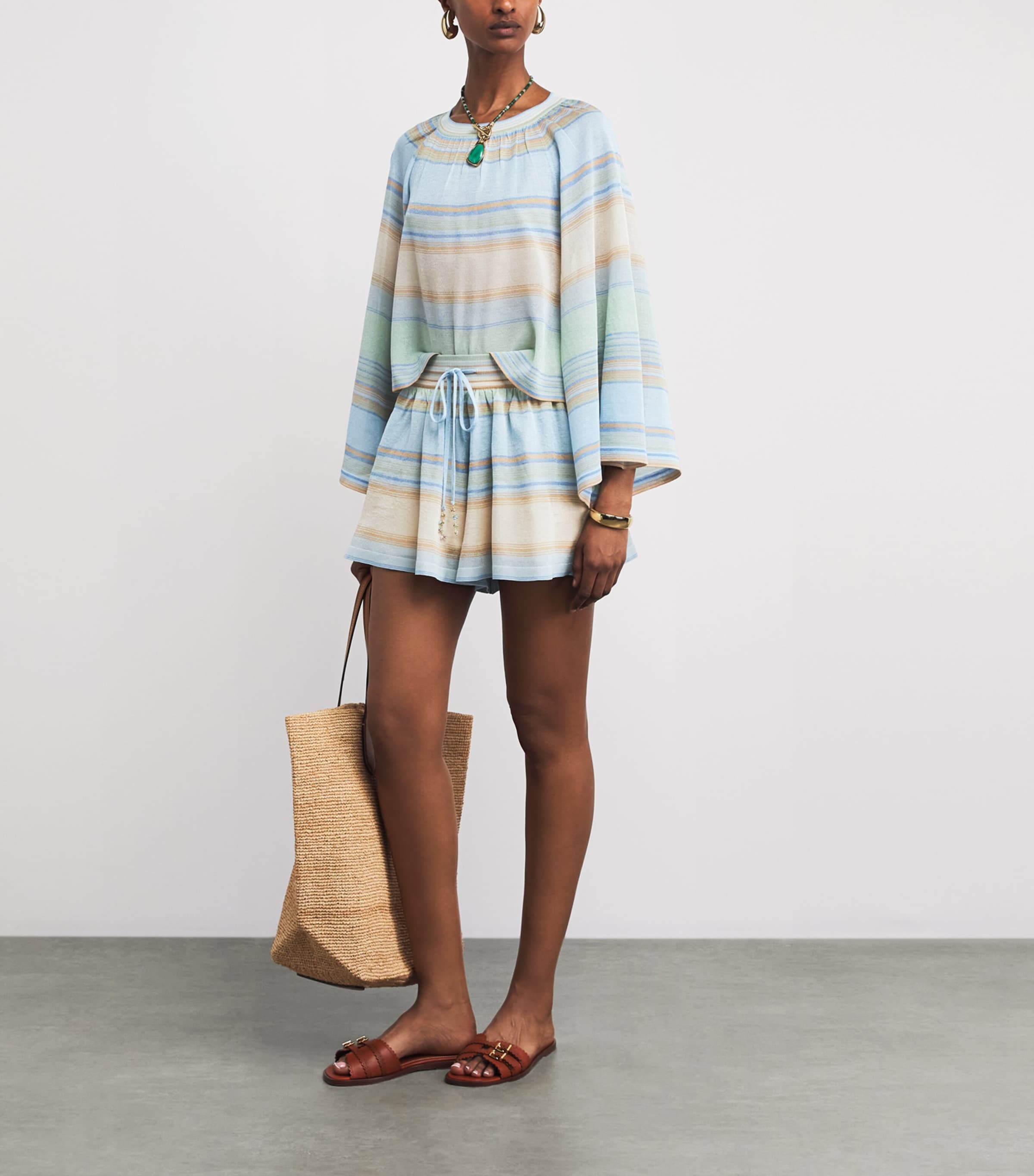 Zimmermann Womens Indra Stripe Shorts Blue Multi Image 2
