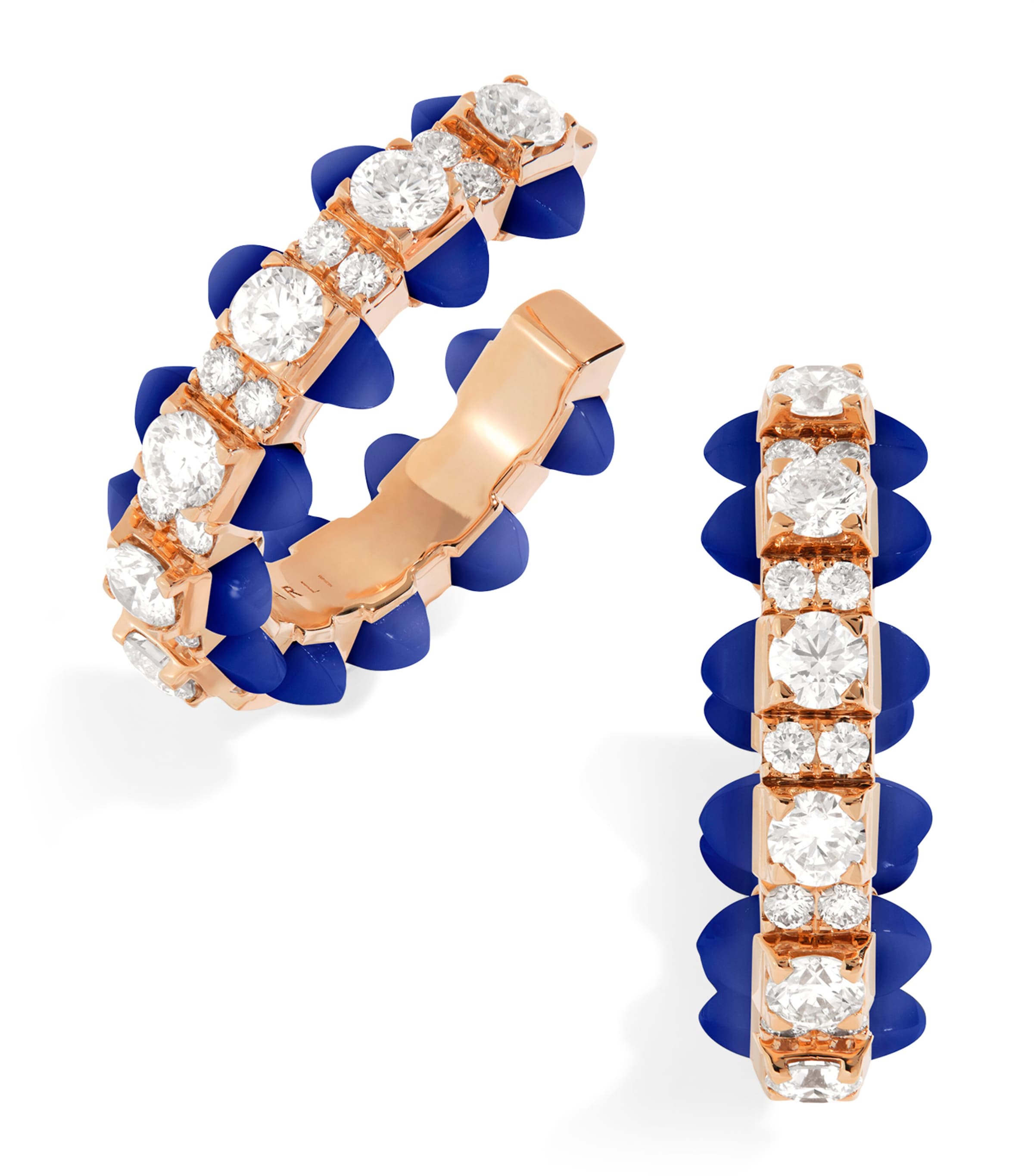 Marli New York Rose Gold, Diamond And Lapis Lazuli Tip-top Hoop Earrings In Rose Gold