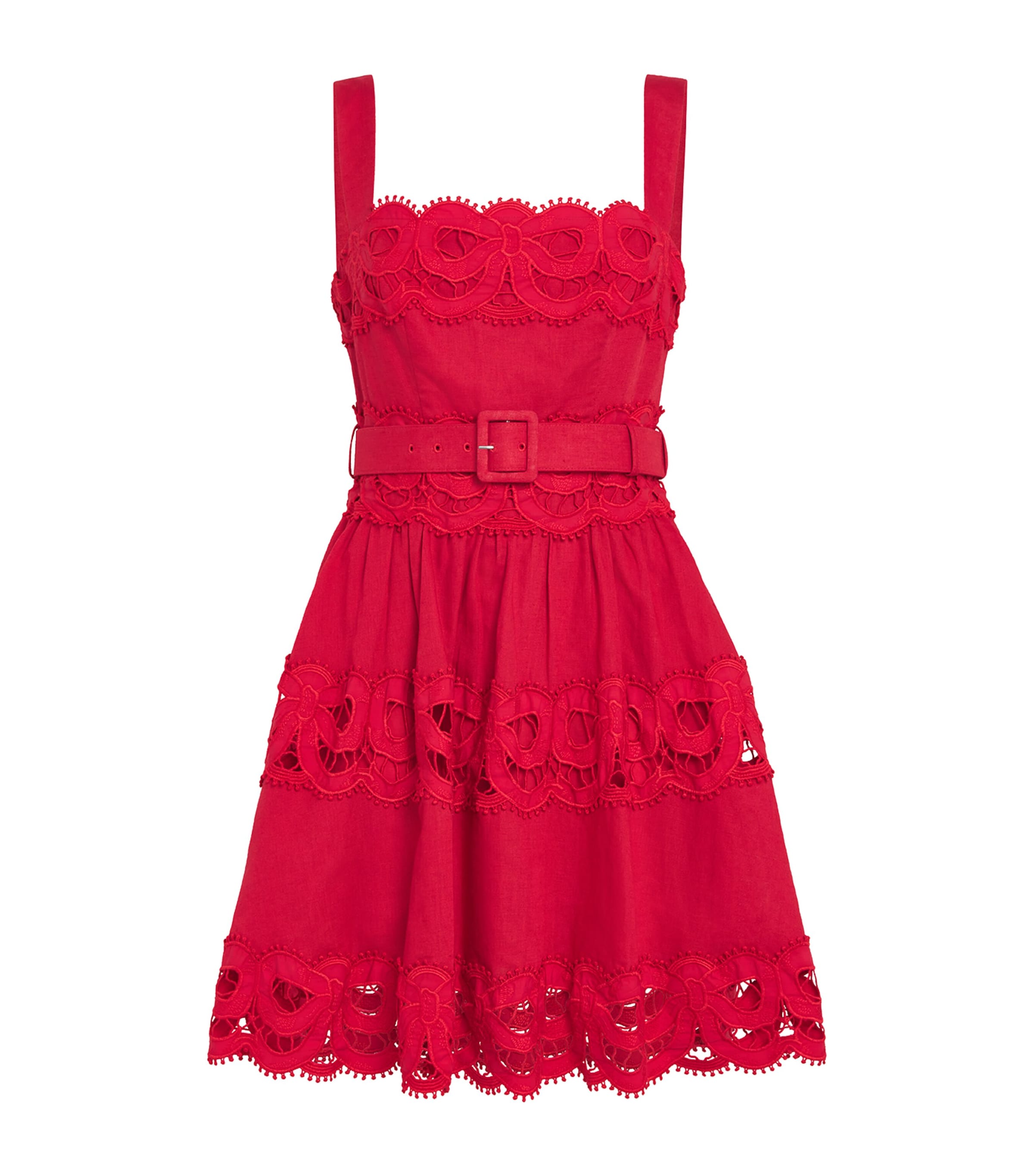 Self-portrait Lace-insert Belted Mini Dress
