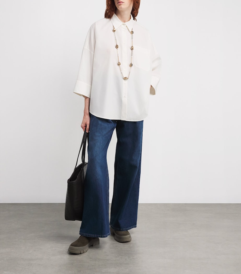 Cotton Cropped-Sleeve Shirt WHITE Image 2