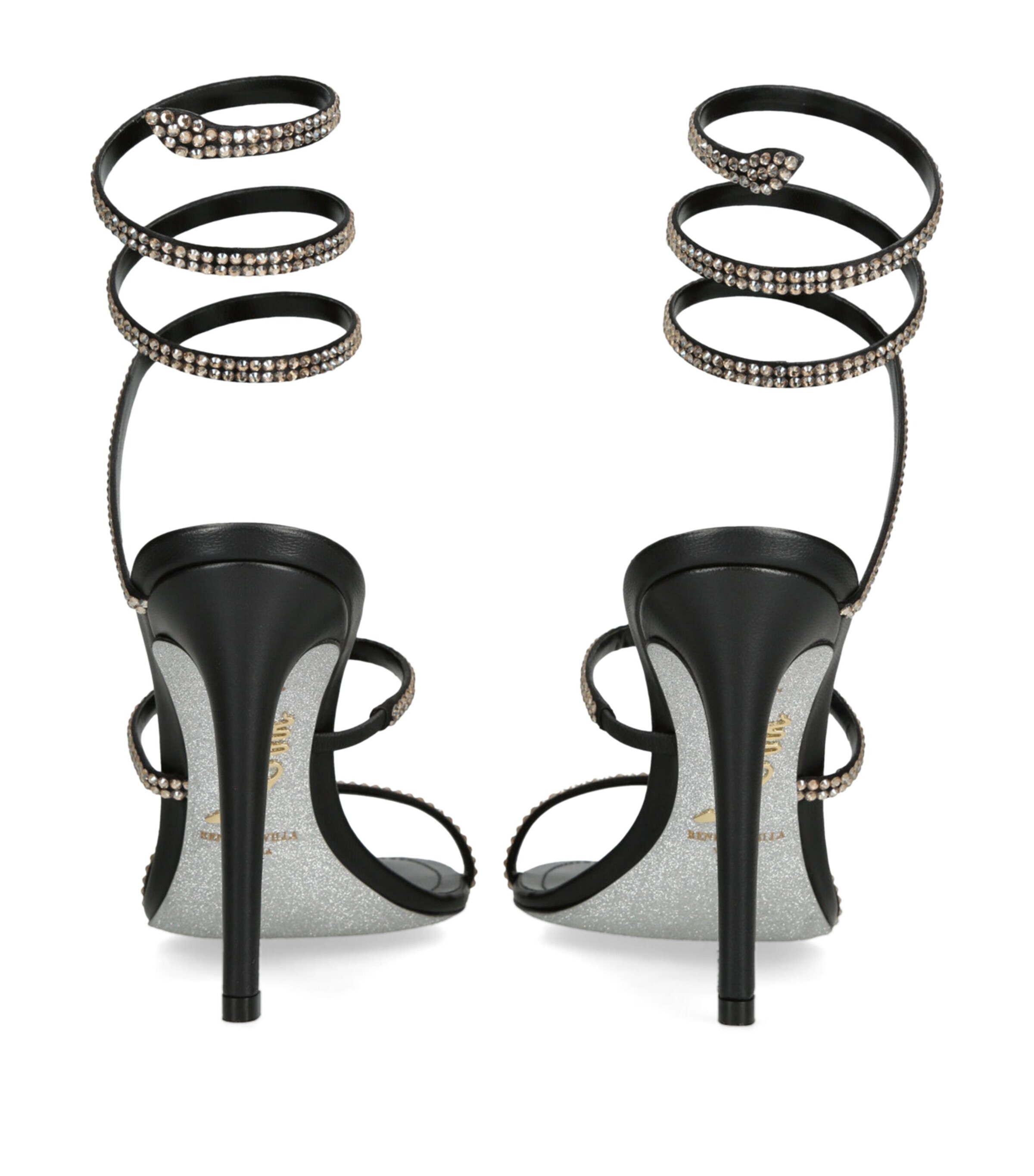 René Caovilla Leather Embellished Cleo II Heeled Sandals 105 Blk/other Image 2