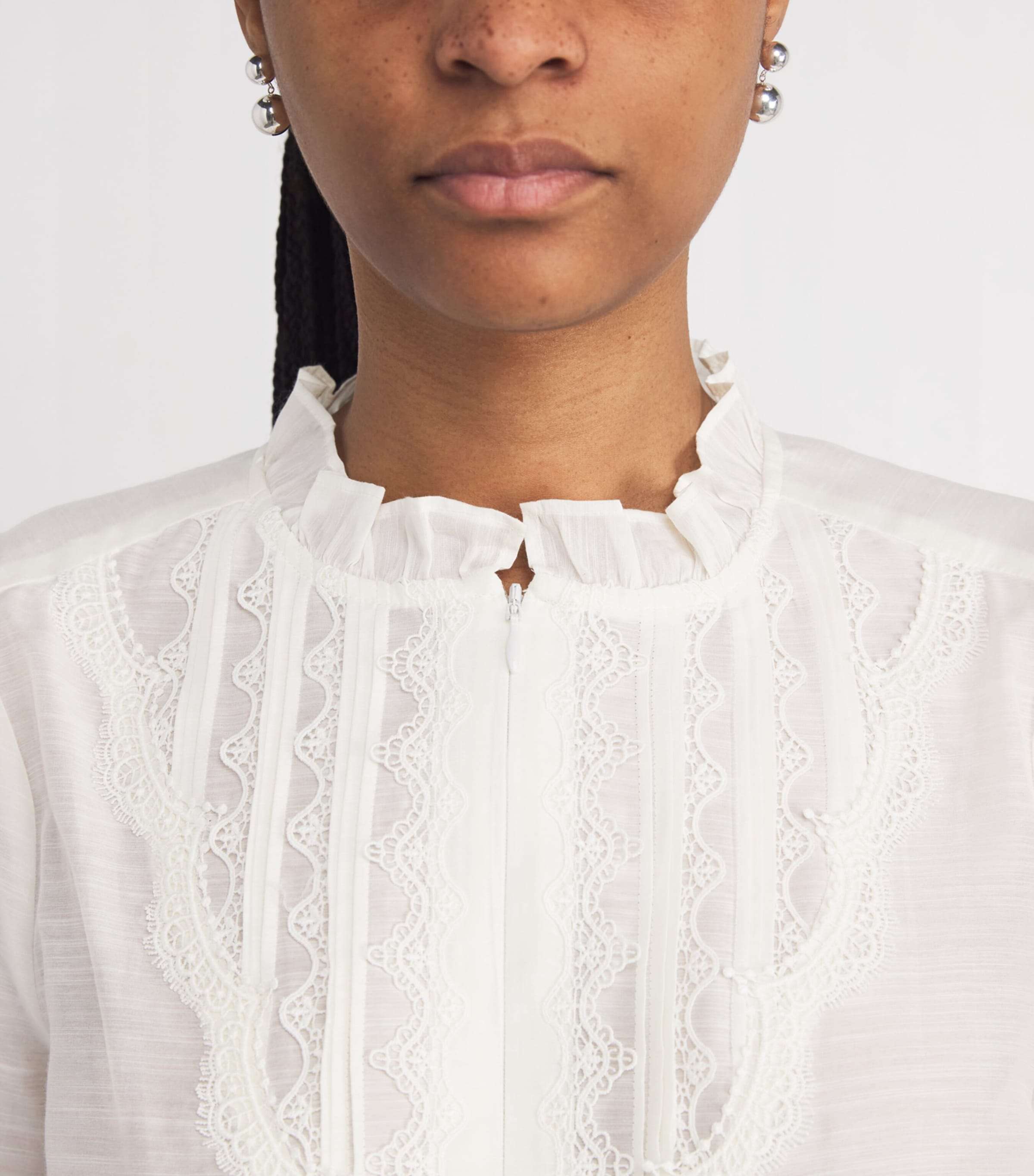 Cotton-Silk Lace-Trim Shirt LIGHT CREAM Image 6