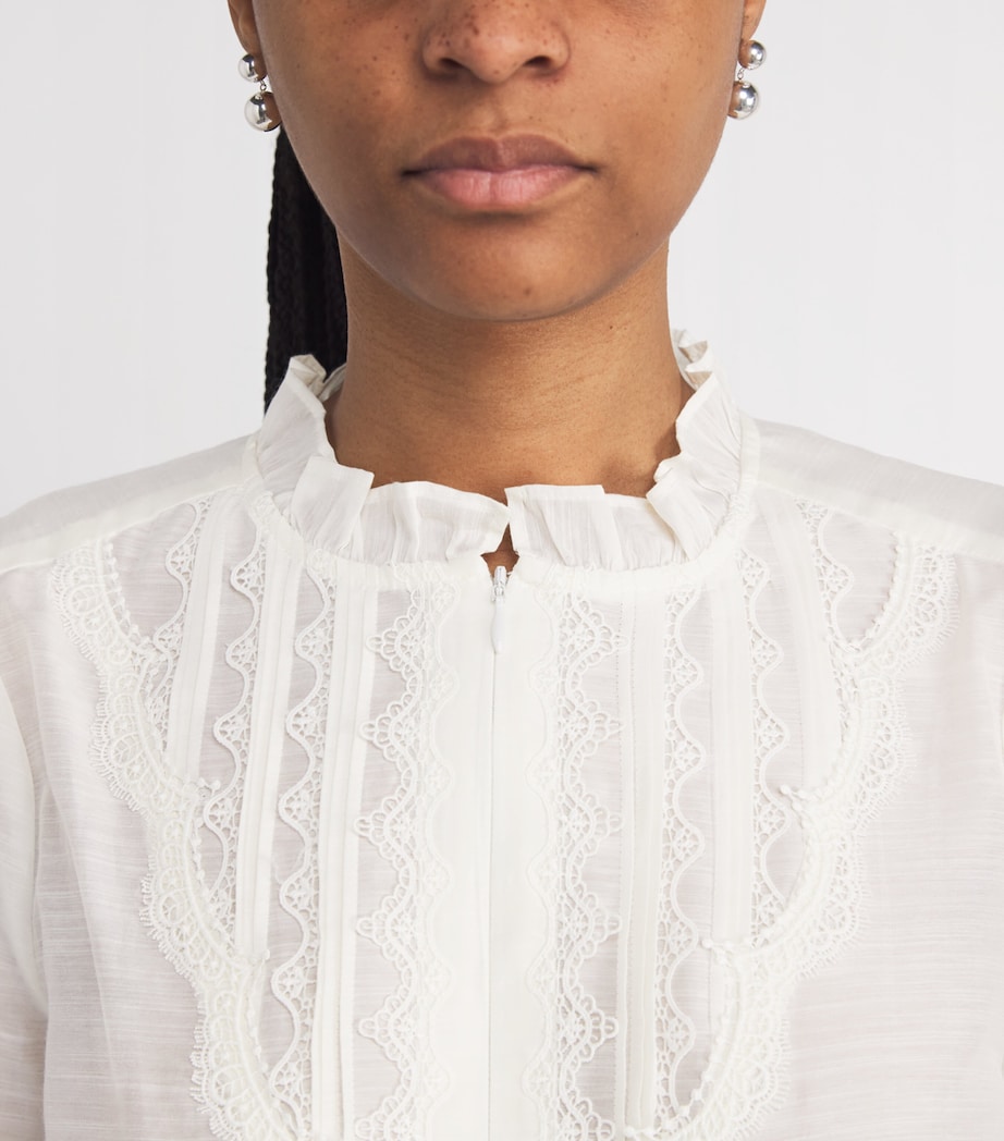 Cotton-Silk Lace-Trim Shirt LIGHT CREAM Image 6