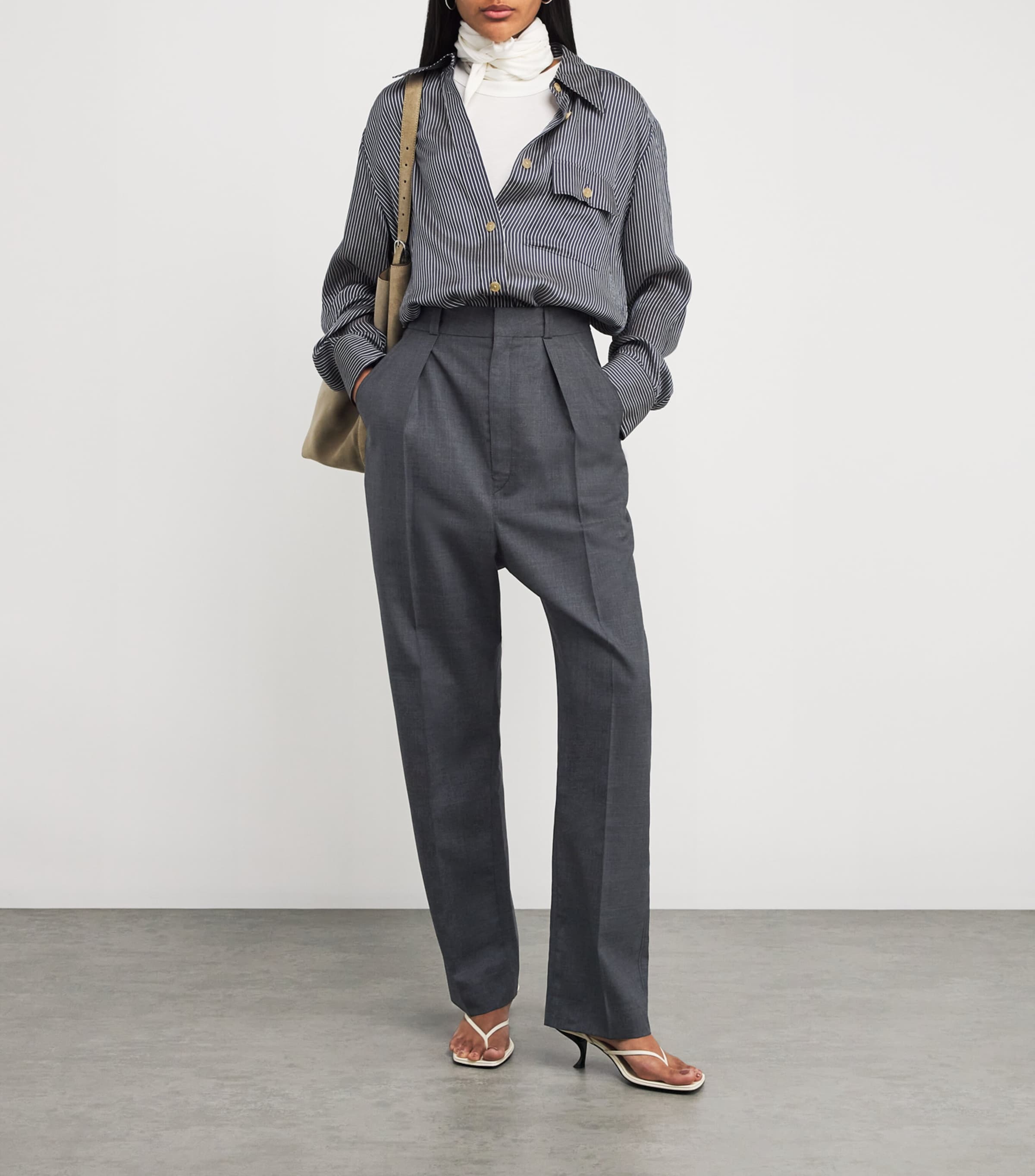 Wool Dropped Crotch Tailored Trousers MU099 GREY MELANGE Image 2