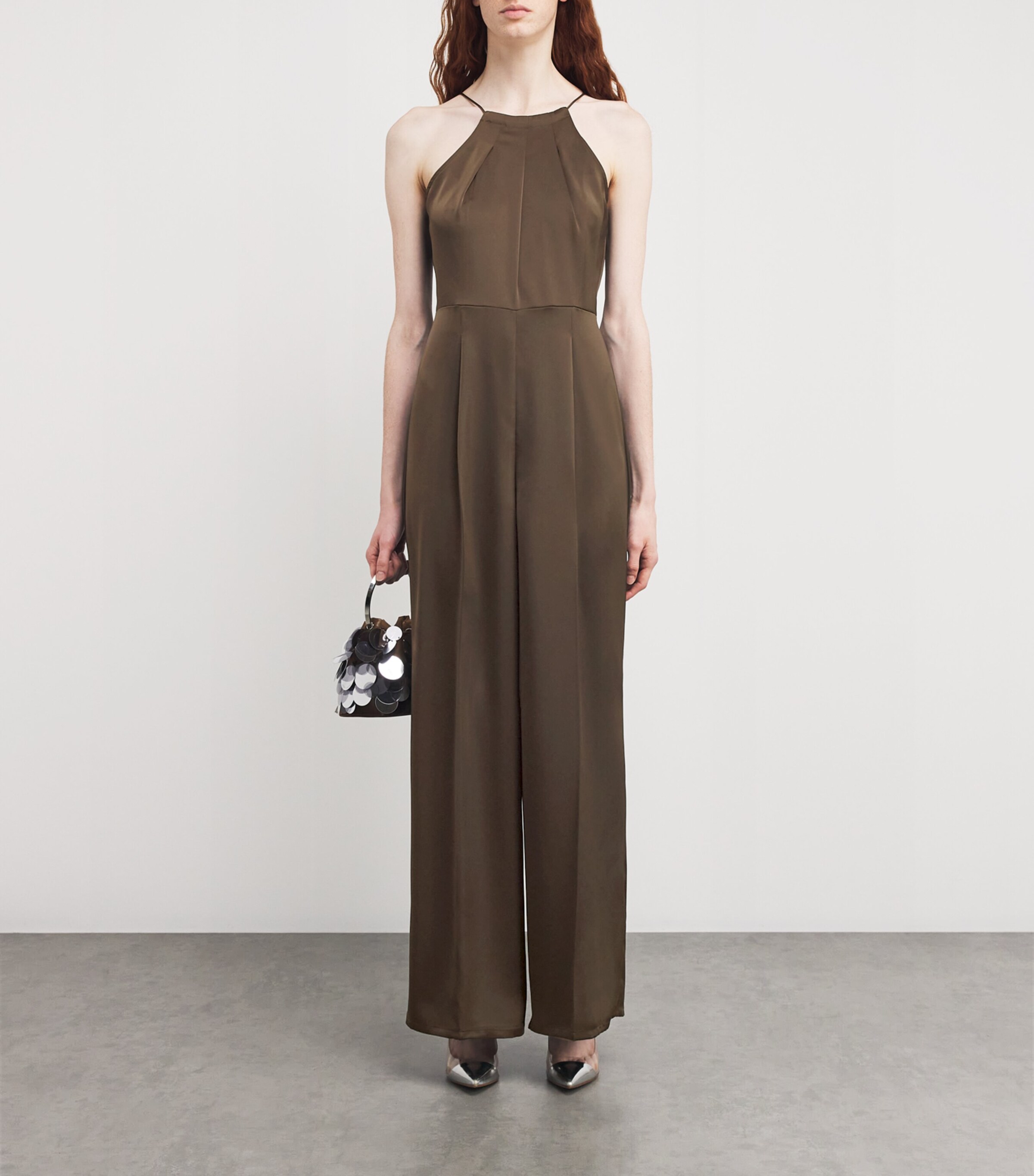 Satin Halterneck Jumpsuit COFFEE Image 2