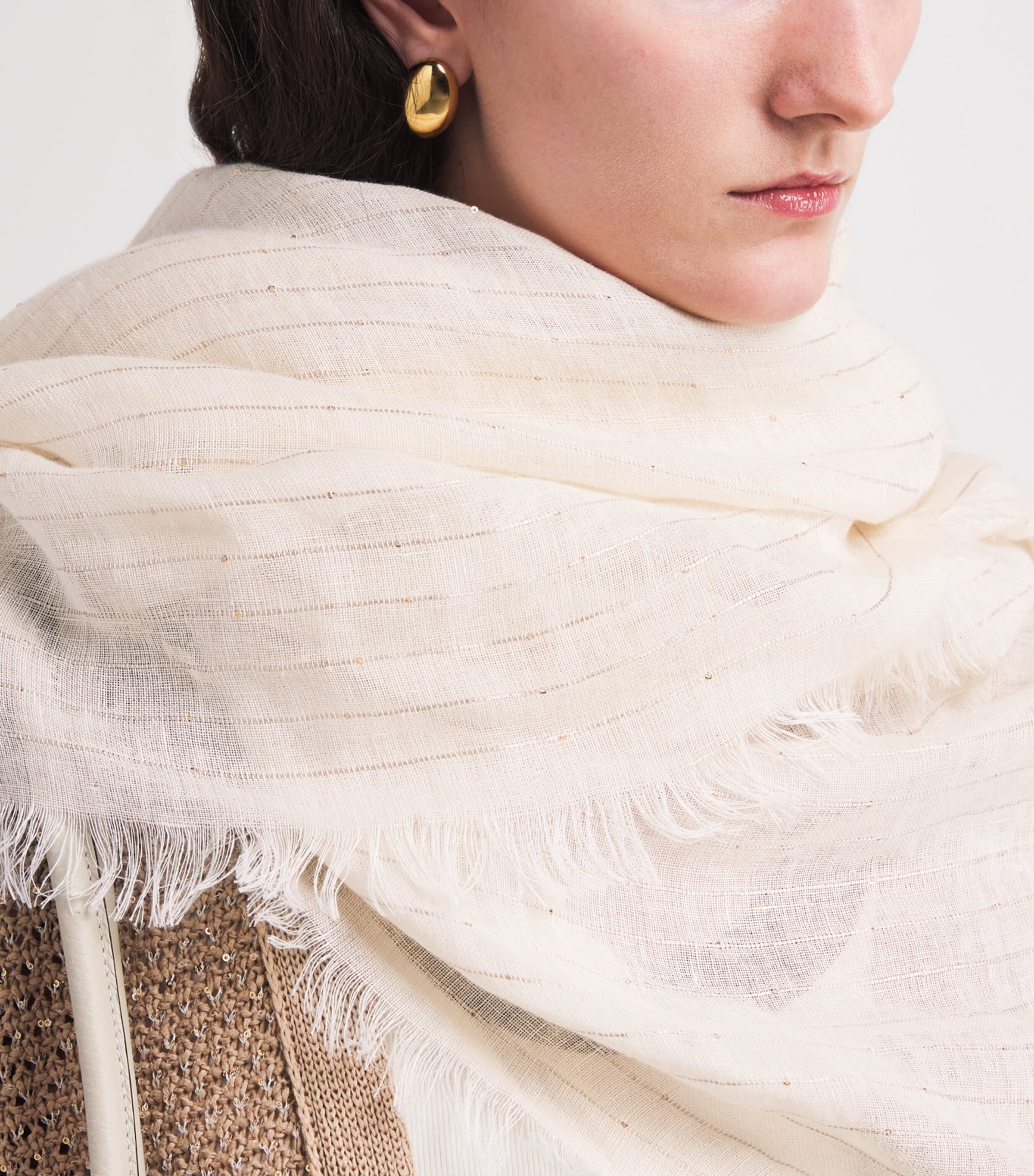 Linen-Blend Stripe Scarf 0145 BURRO Image 2