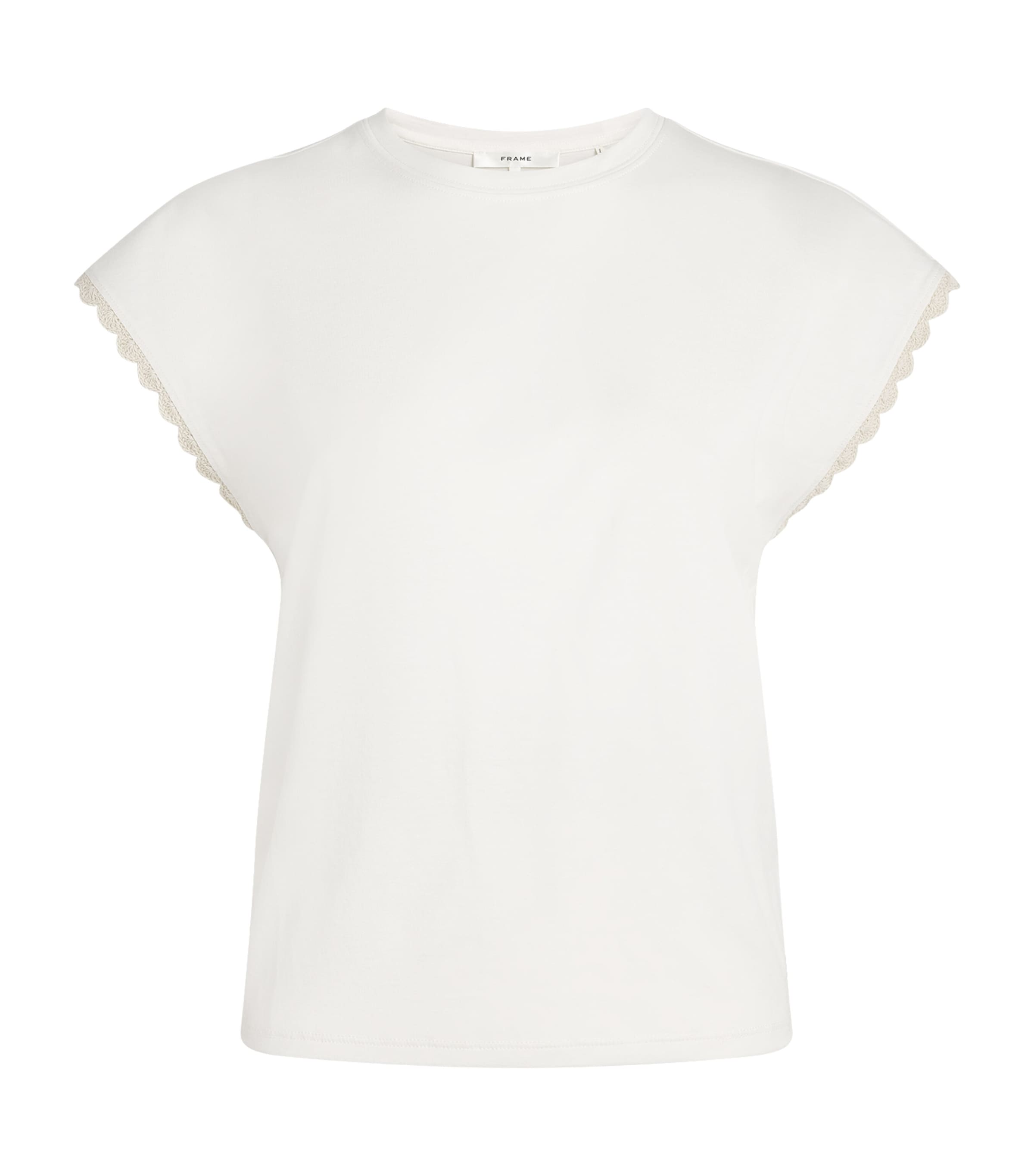 FRAME Womens The Crochet Muscle T-Shirt White Image 1