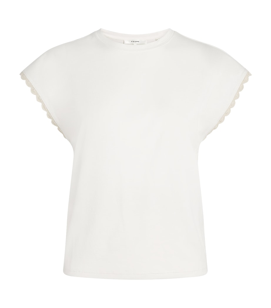 FRAME Womens The Crochet Muscle T-Shirt White Image 1